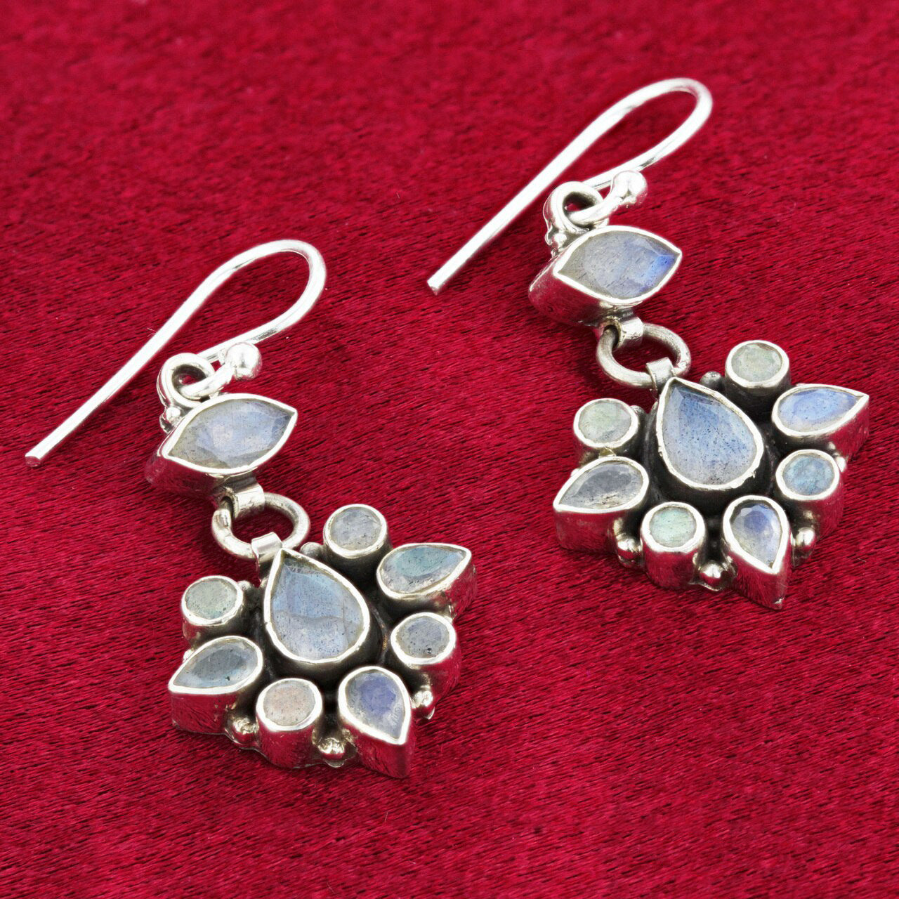 Labradorite Gemstone Bali Design Drop Earrings .925 Sterling Silver