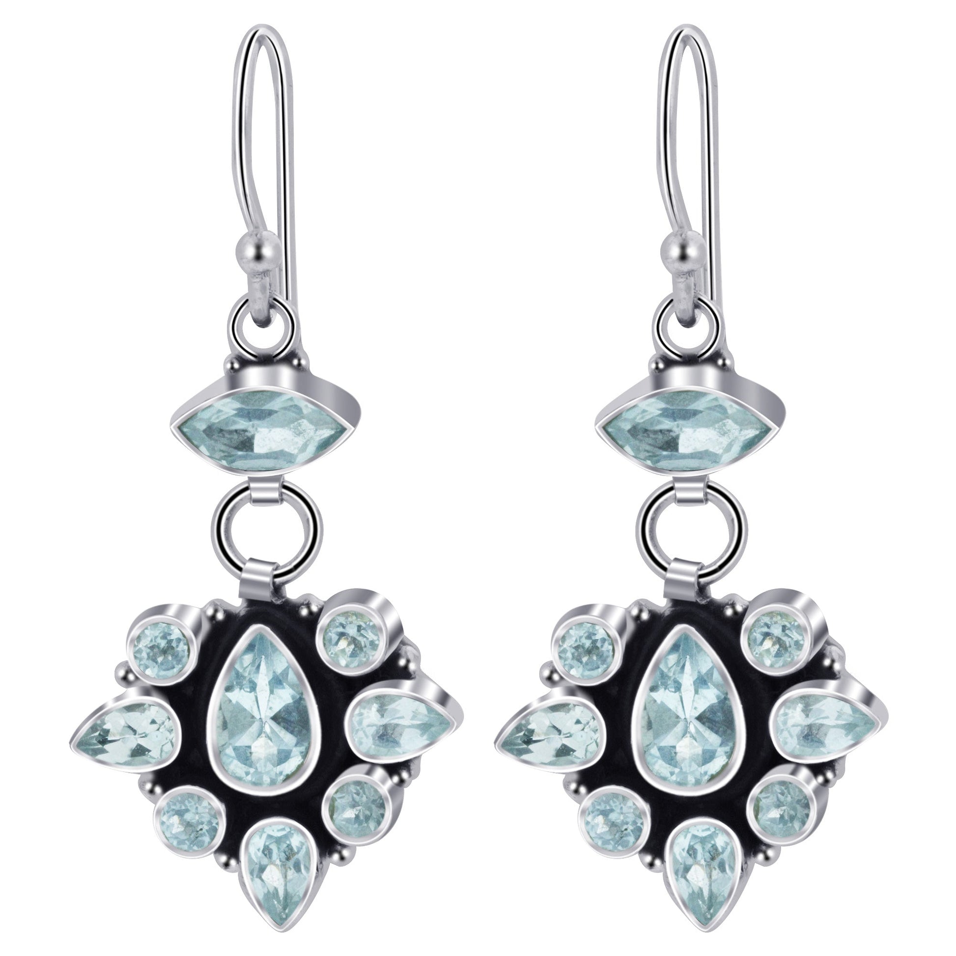 Blue Topaz Gemstone Bali Design Sterling Silver Drop Earrings for Women-Gem Avenue