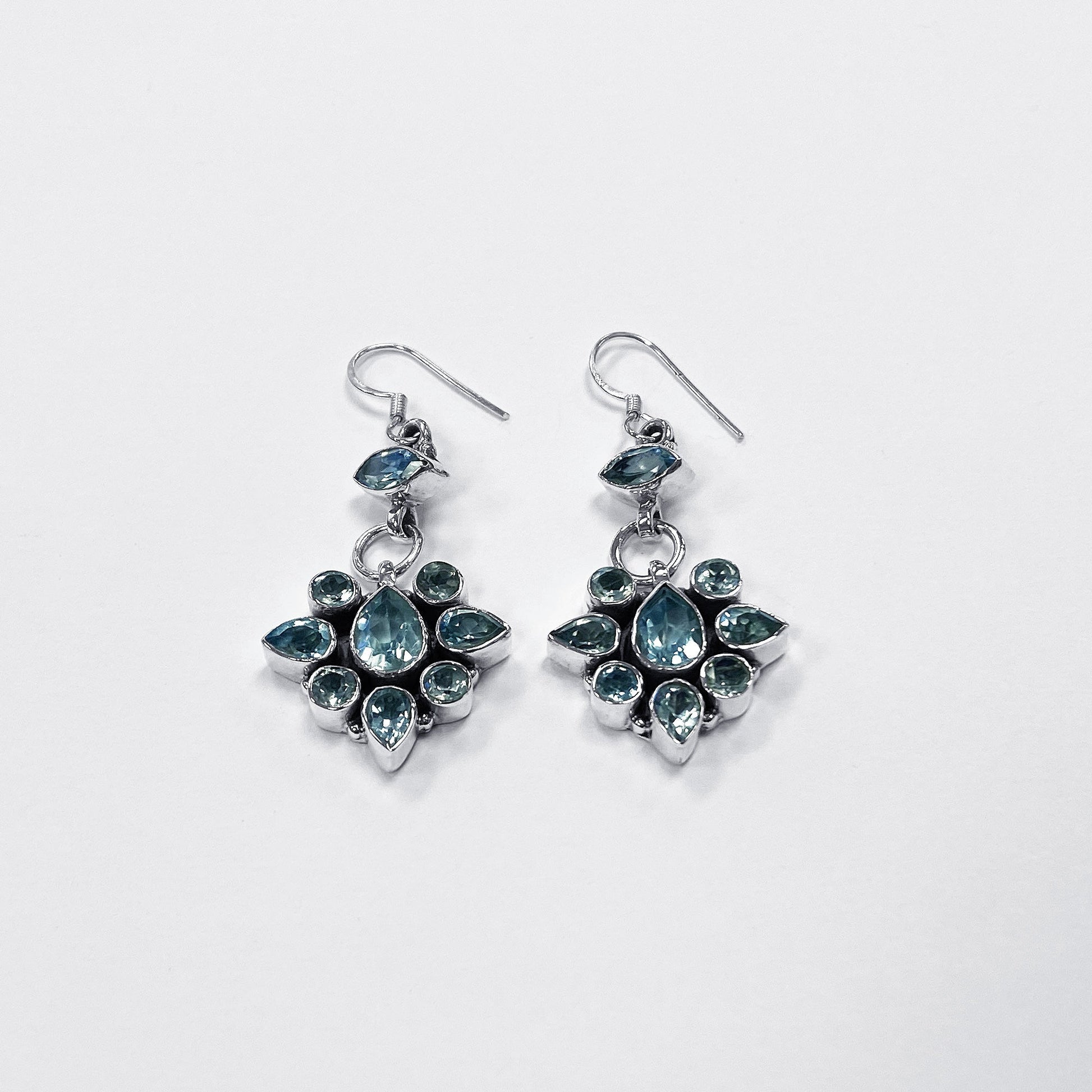 Blue Topaz Gemstone Bali Design Sterling Silver Drop Earrings for Women-Gem Avenue