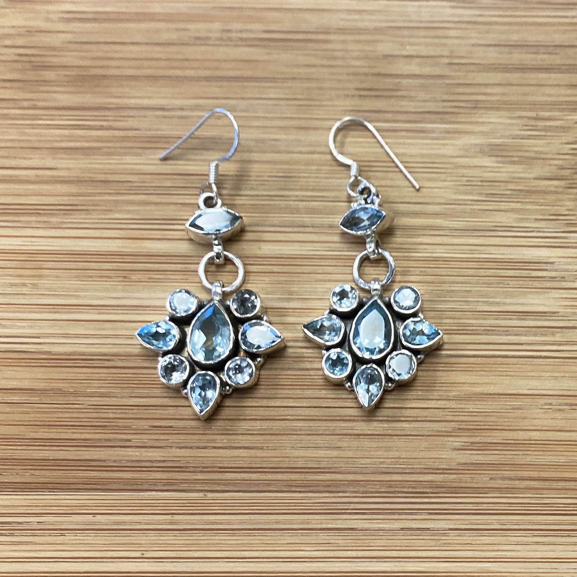 Blue Topaz Gemstone Bali Design Sterling Silver Drop Earrings for Women-Gem Avenue