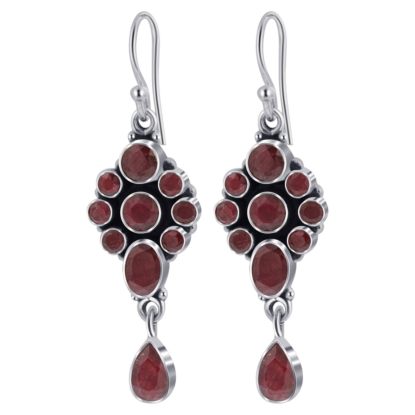 Dyed Ruby Gemstone Bali Design Sterling Silver Drop Earrings for Women - Gem Avenue Wholesale Silver
