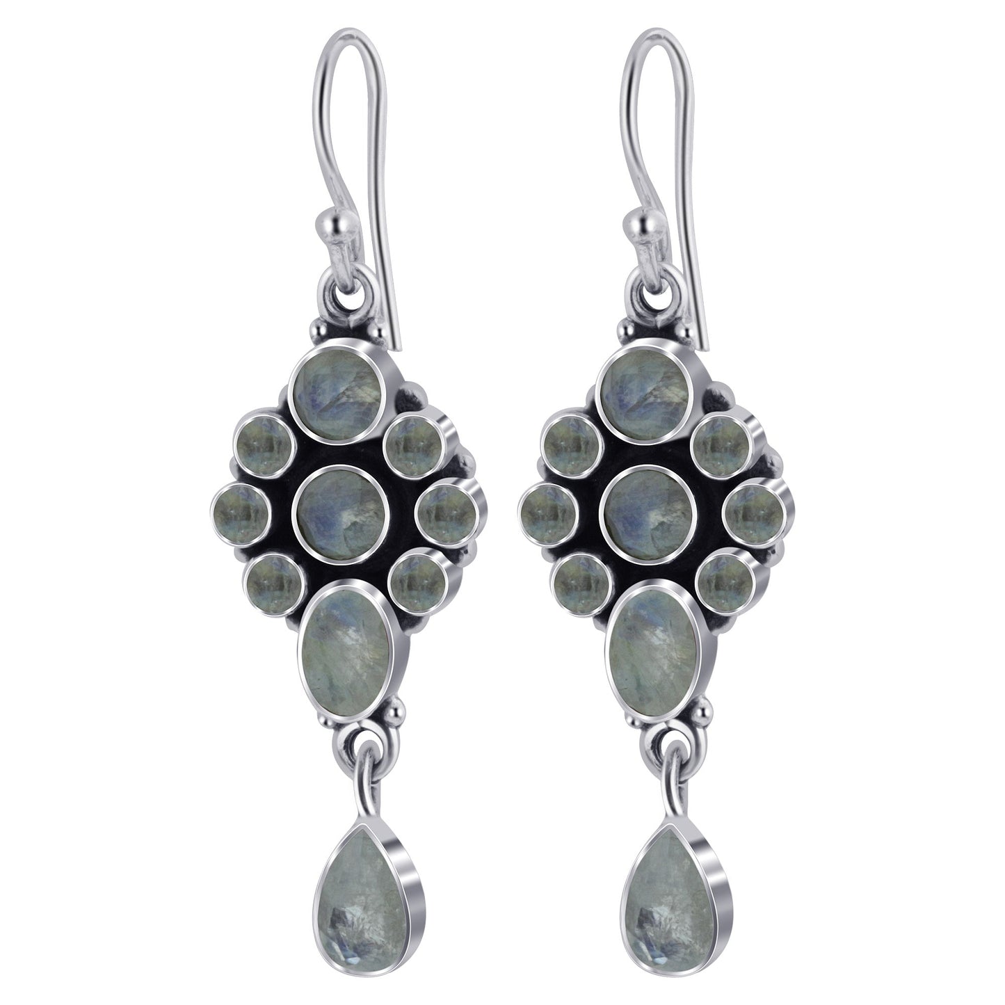 Moonstone Gemstone Bali Design Sterling Silver Drop Earrings for Women - Gem Avenue