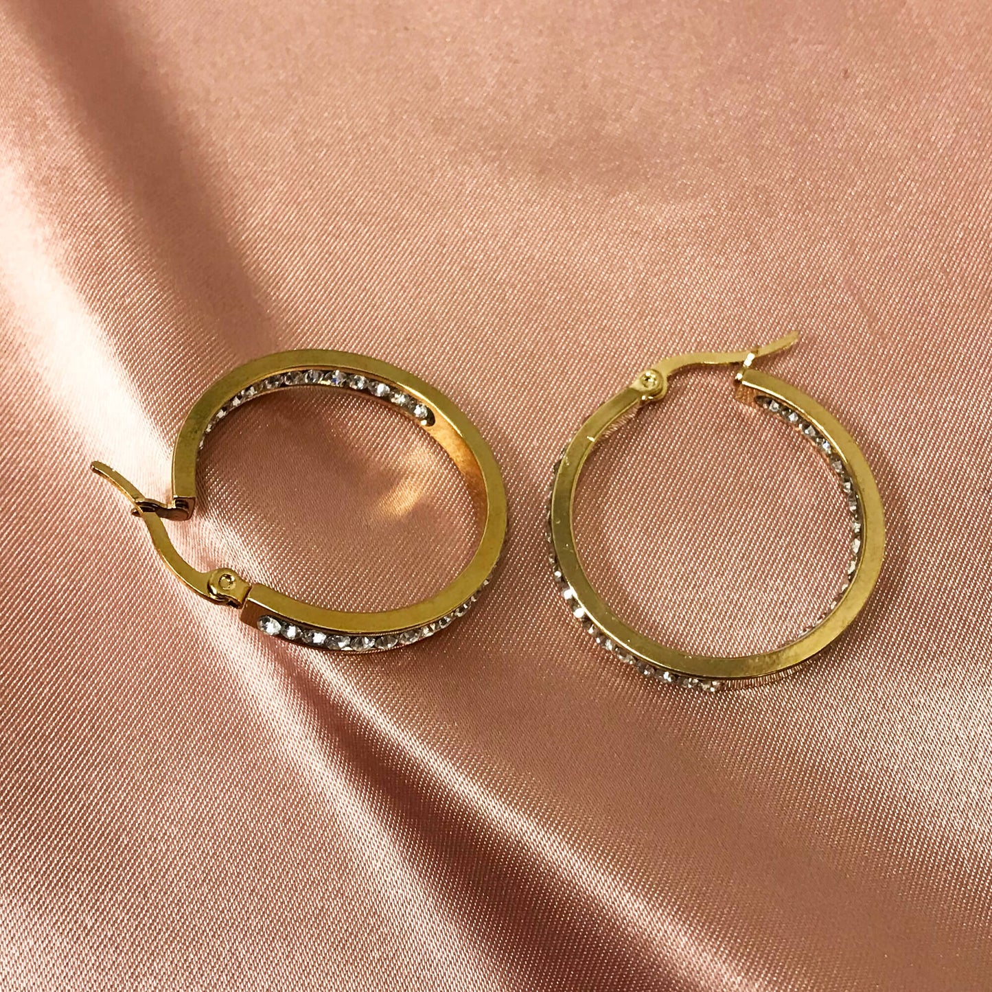 Gold plated Stainless Steel Cubic Zirconia CZ Hoop Earrings - Gem Avenue