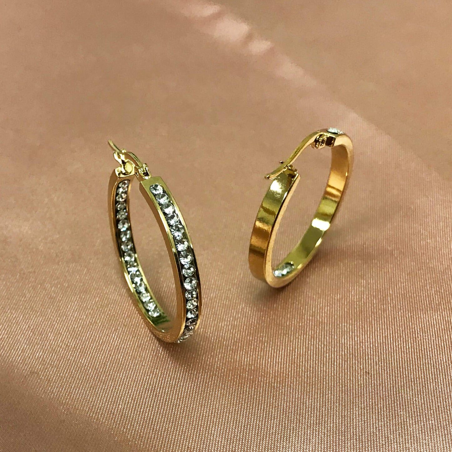 Gold plated Stainless Steel Cubic Zirconia CZ Hoop Earrings - Gem Avenue