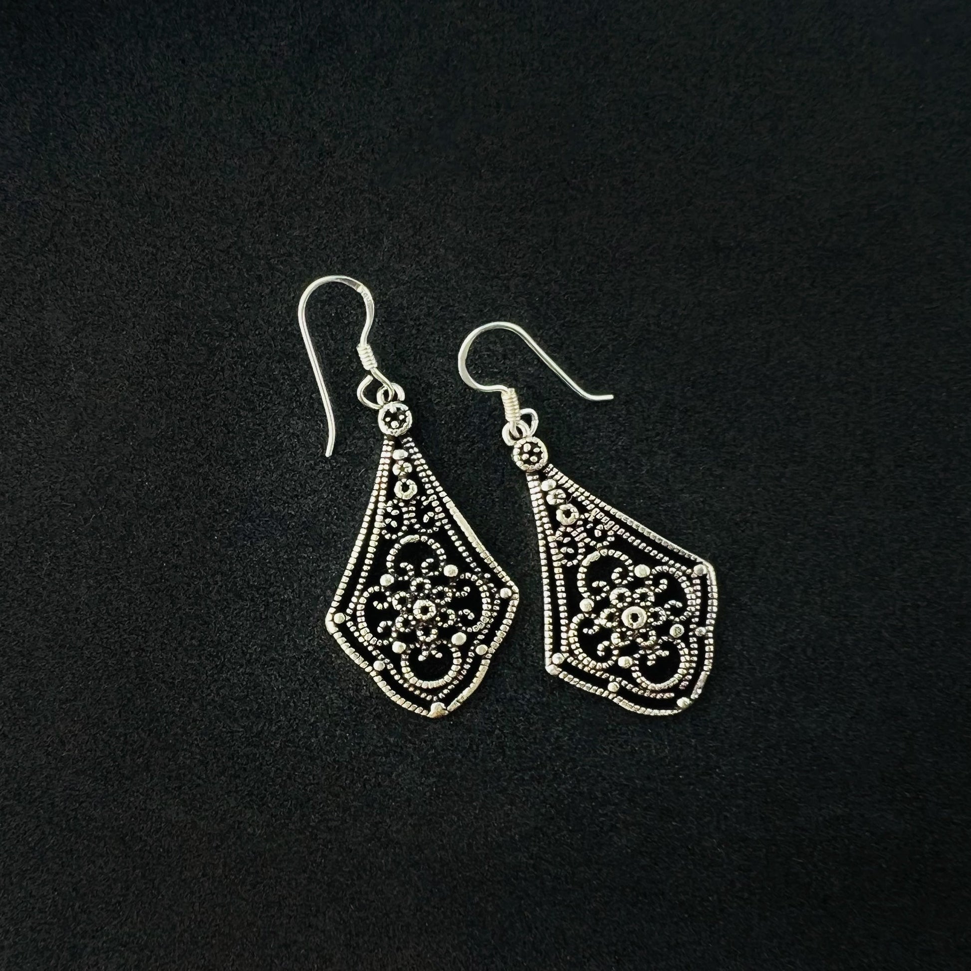 925 Sterling Silver Oxidised Filigree Vintage Style Dangle Earrings for Women - Gem Avenue