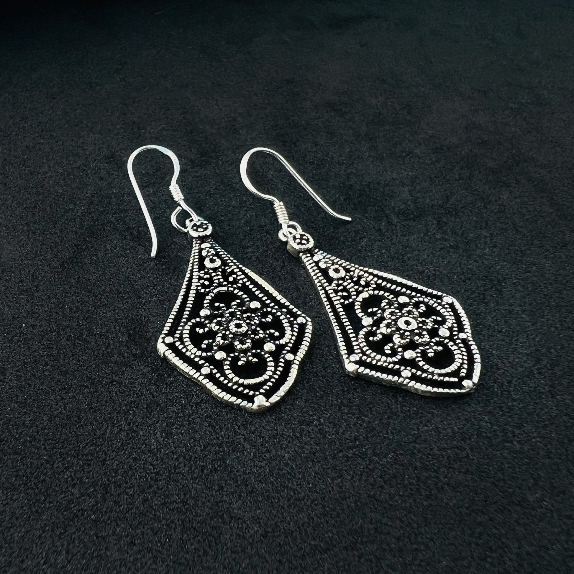 925 Sterling Silver Oxidised Filigree Vintage Style Dangle Earrings for Women - Gem Avenue
