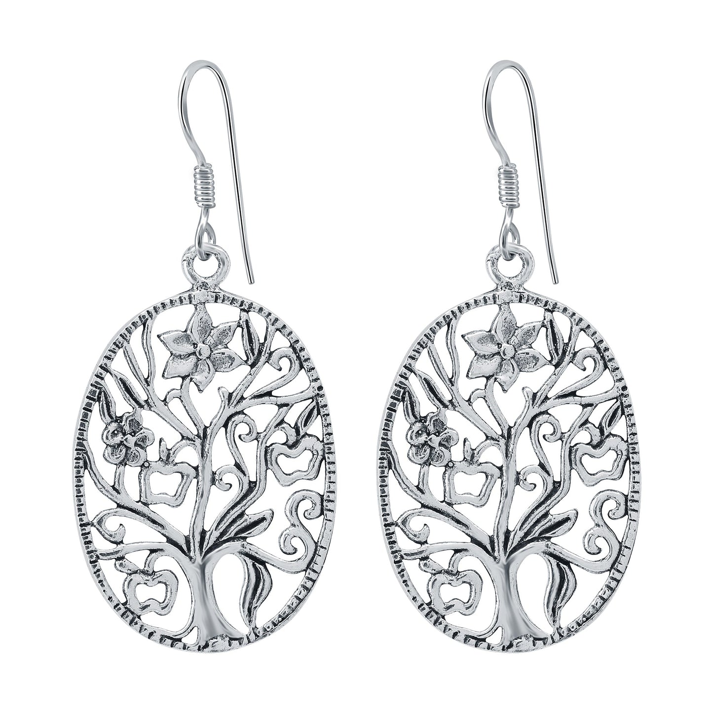 Spiritual Tree of Life Sterling Silver Oxidised Drop Earrings - Gem Avenue