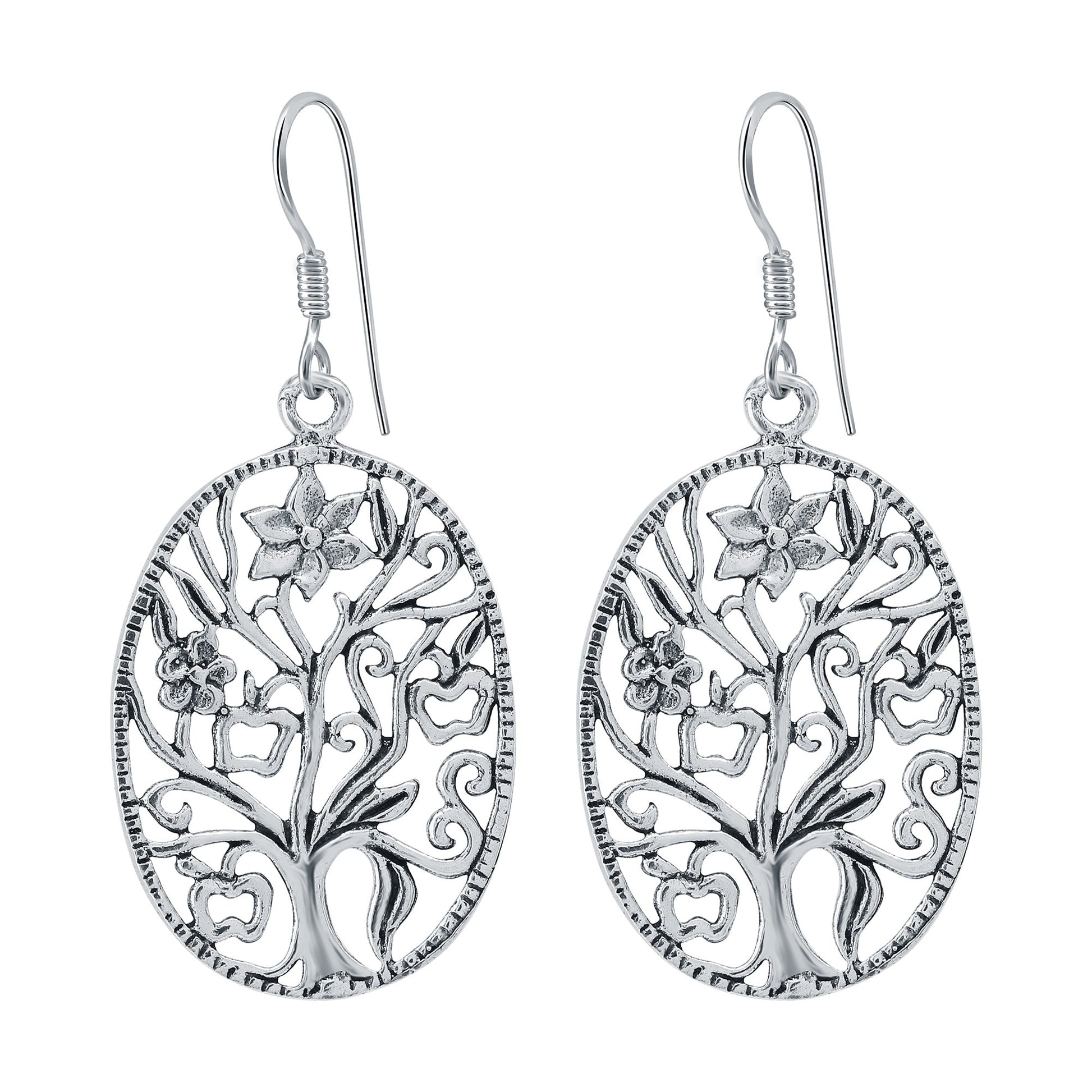 Spiritual Tree of Life Sterling Silver Oxidised Drop Earrings - Gem Avenue