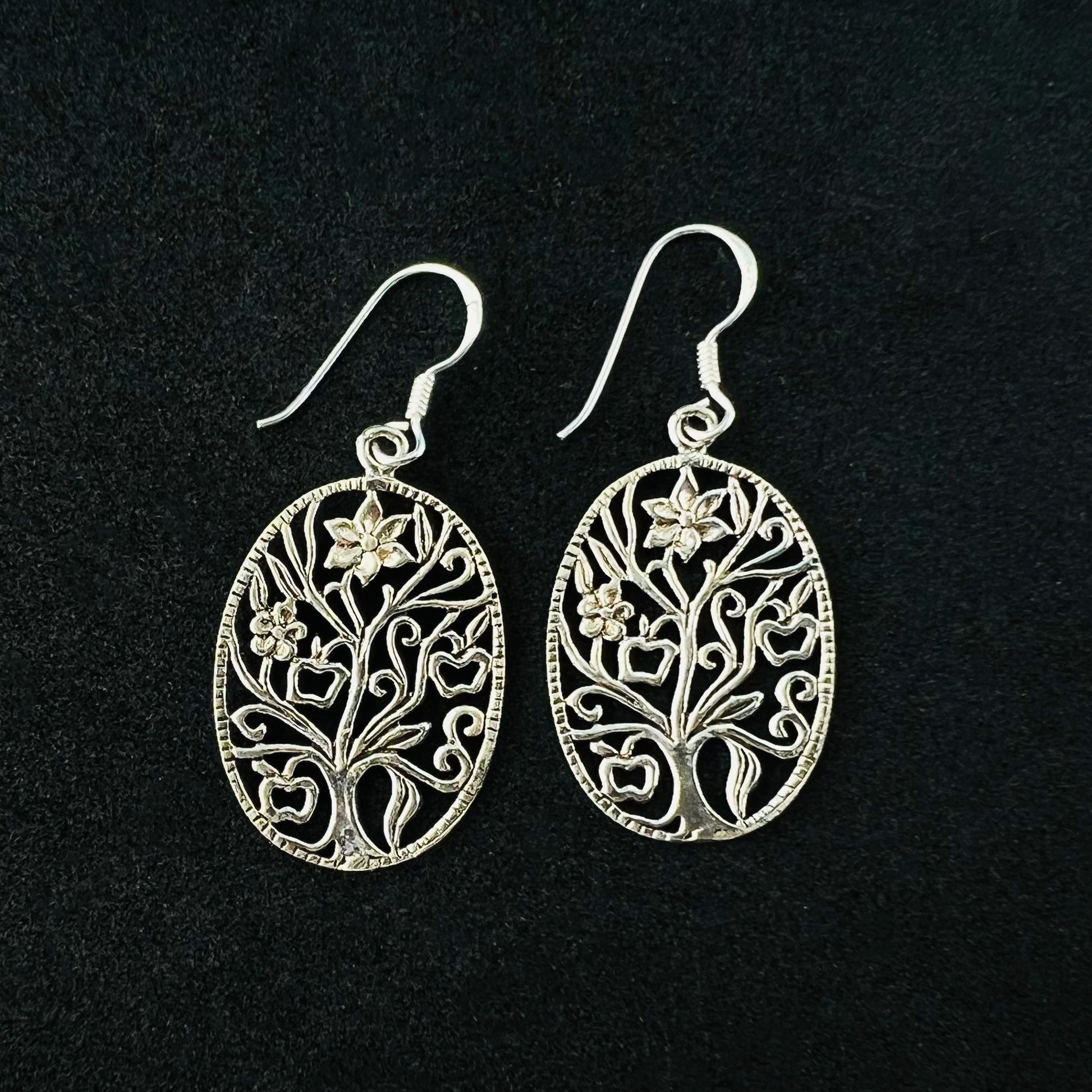 Spiritual Tree of Life Sterling Silver Oxidised Drop Earrings - Gem Avenue