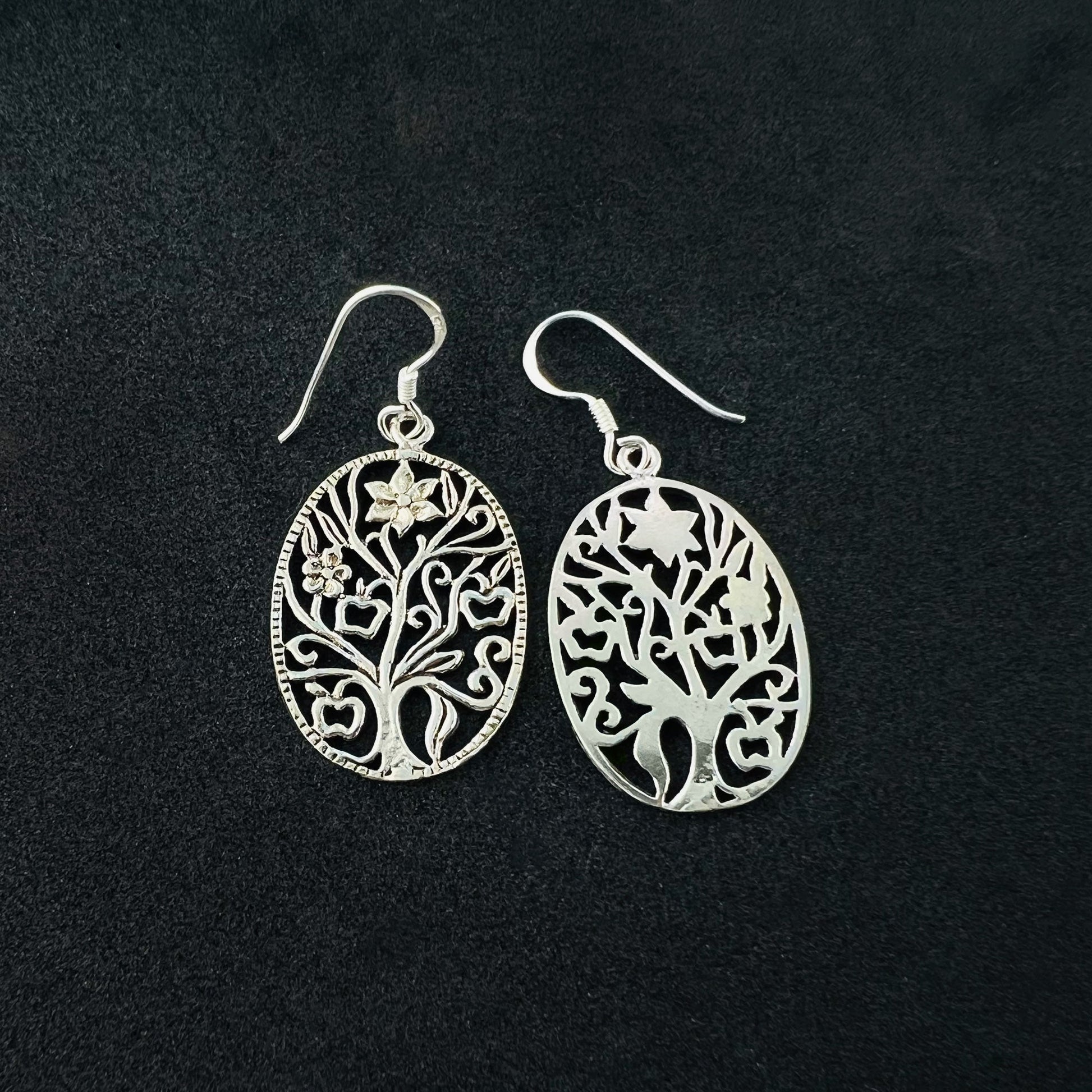 Spiritual Tree of Life Sterling Silver Oxidised Drop Earrings - Gem Avenue