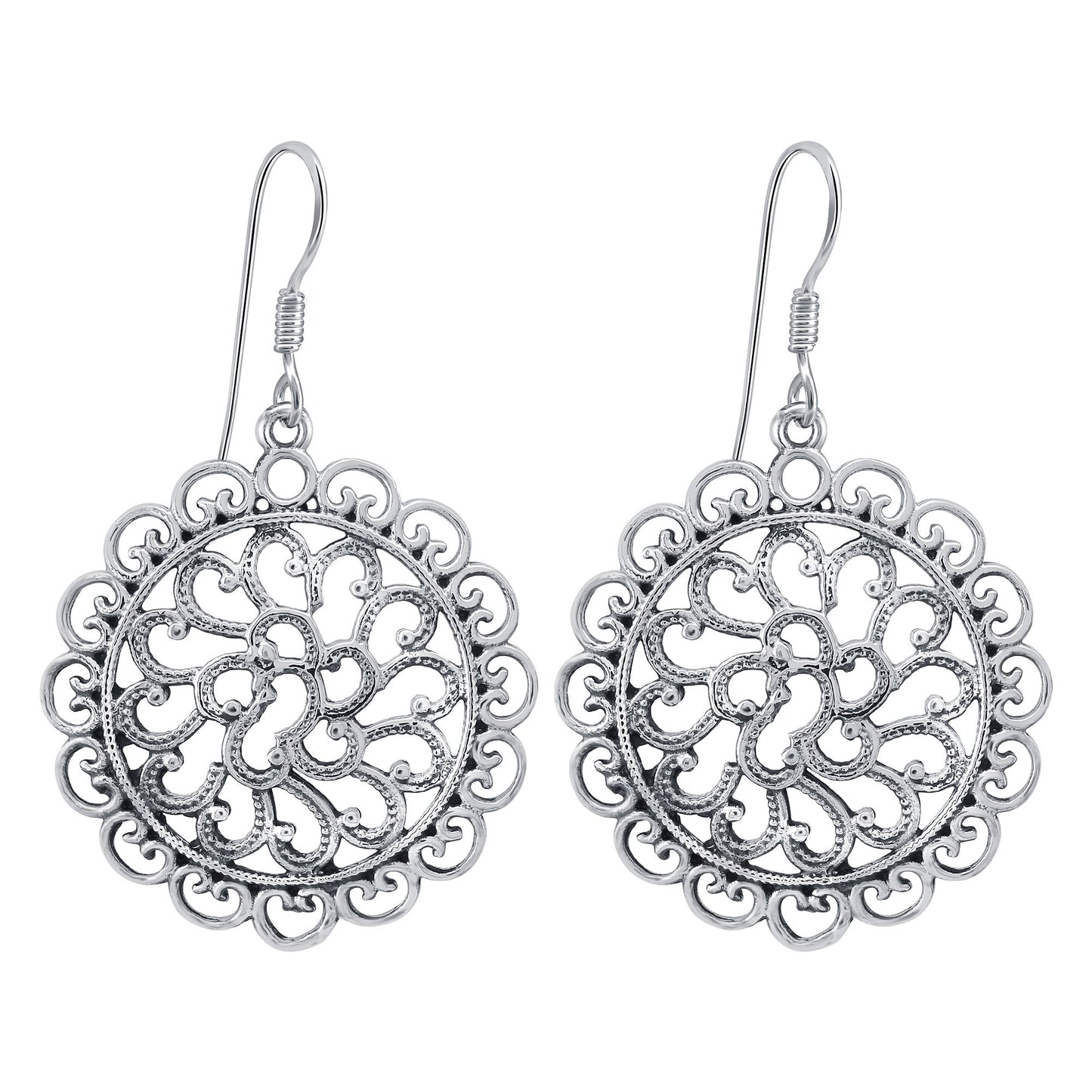 Hollow Out Flower Drop Vintage 925 Sterling Silver Oxidised Earrings - Gem Avenue