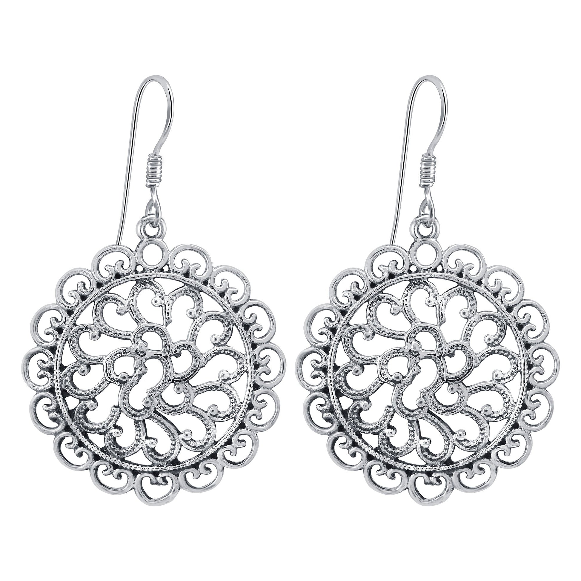 Hollow Out Flower Drop Vintage 925 Sterling Silver Oxidised Earrings - Gem Avenue