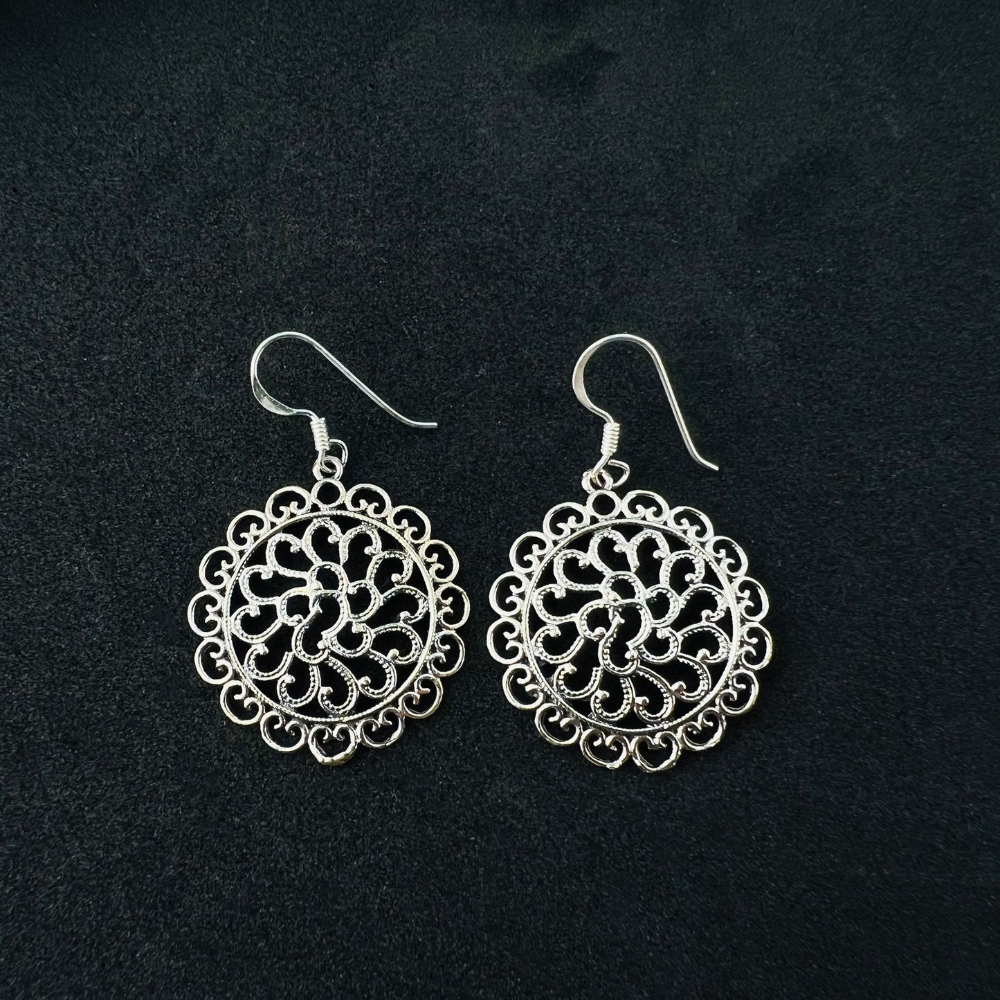 Hollow Out Flower Drop Vintage 925 Sterling Silver Oxidised Earrings - Gem Avenue