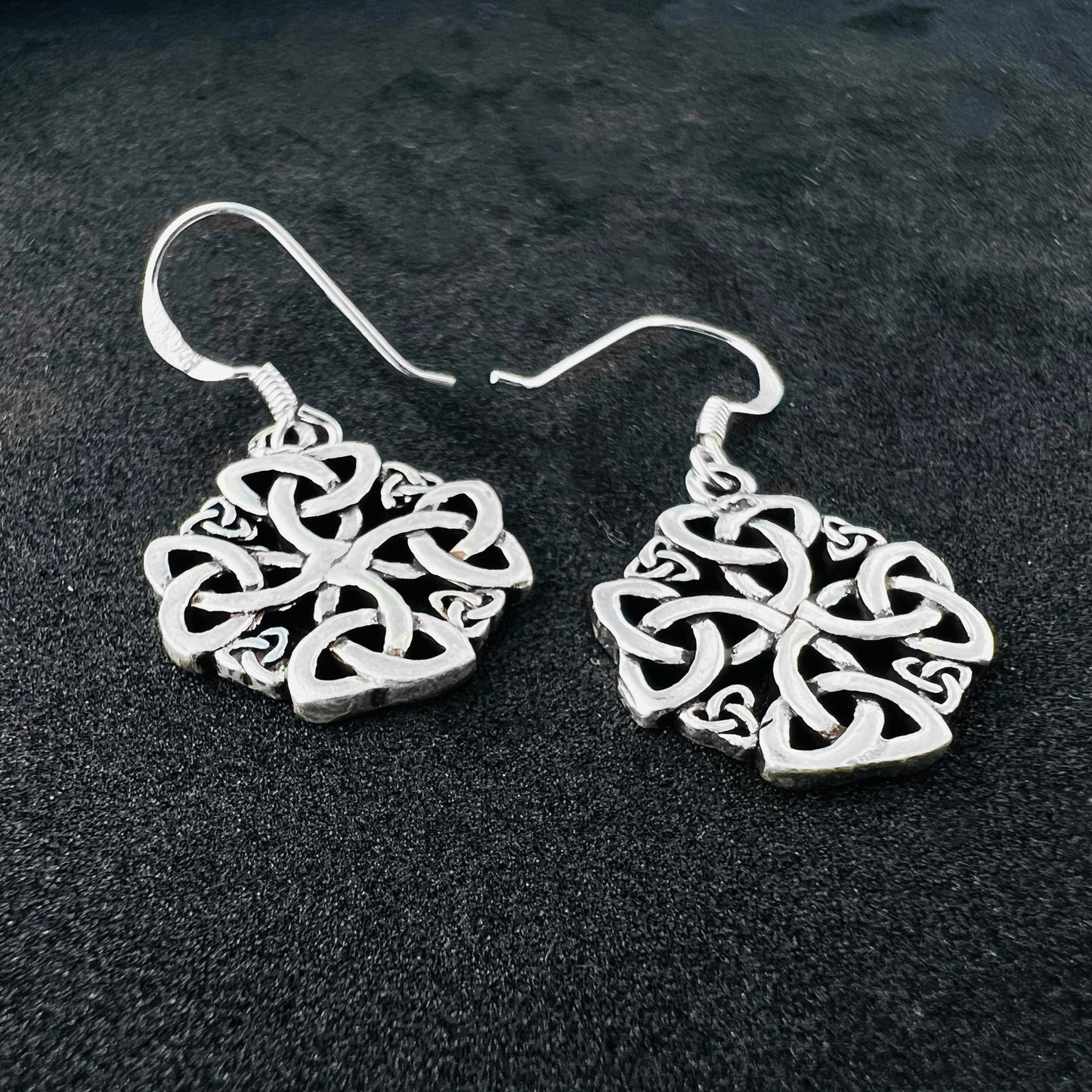 Oxidized Celtic Knot Hook Drop Earrings for Women in Sterling Silver - Gem Avenue