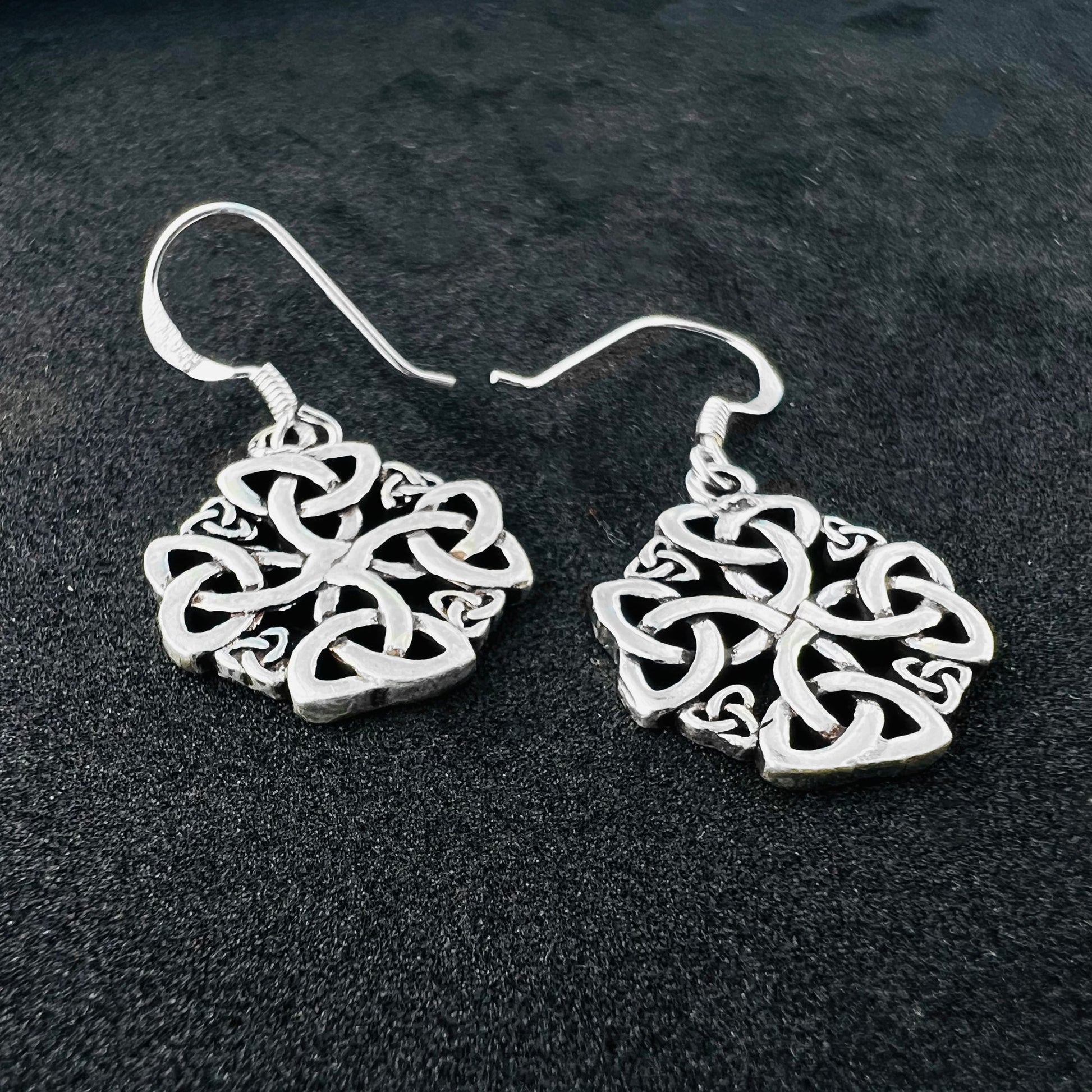 Oxidized Celtic Knot Hook Drop Earrings for Women in Sterling Silver - Gem Avenue