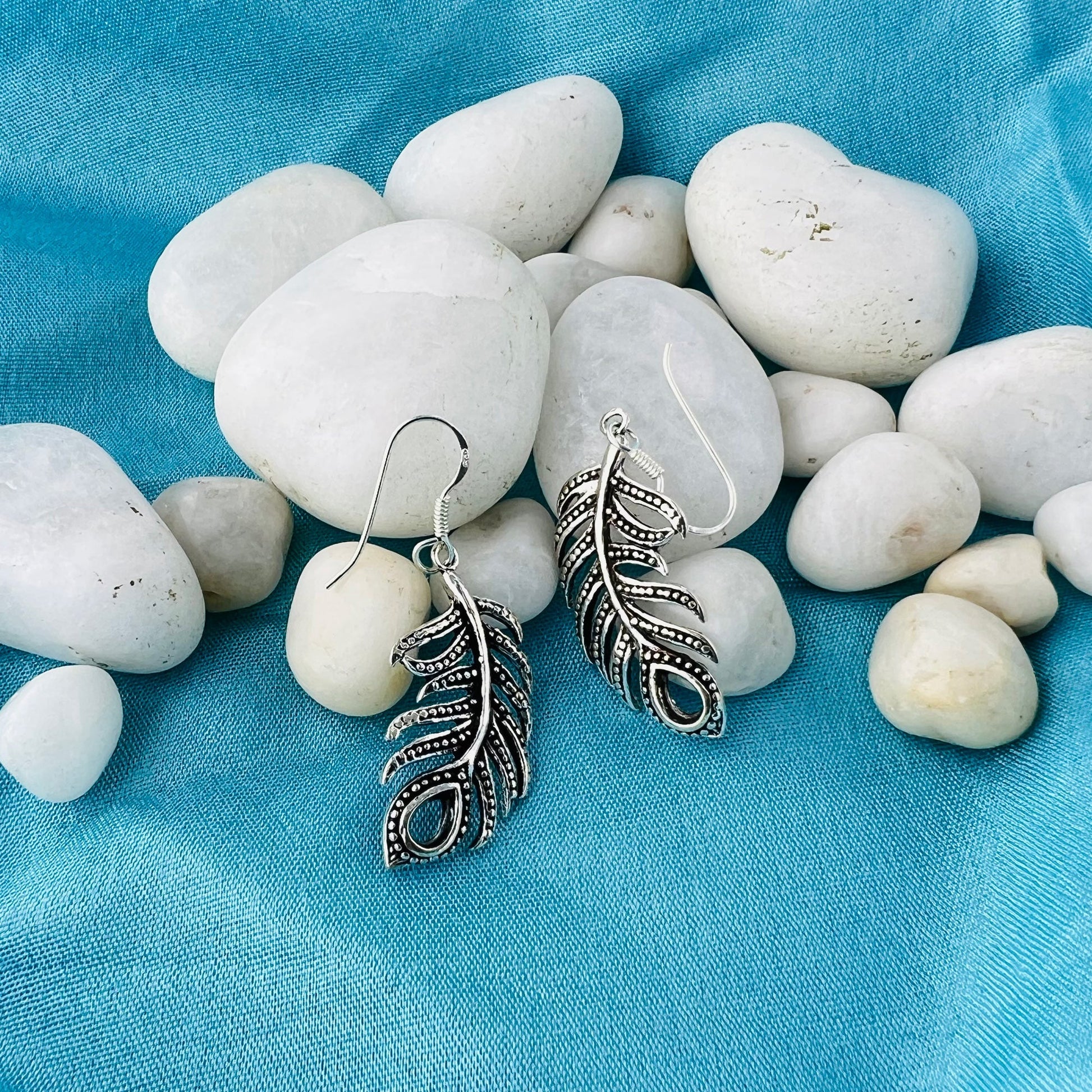 Leaf Crawler Feather Design 925 Sterling Silver Oxidized Hook Dangle Earrings - Gem Avenue