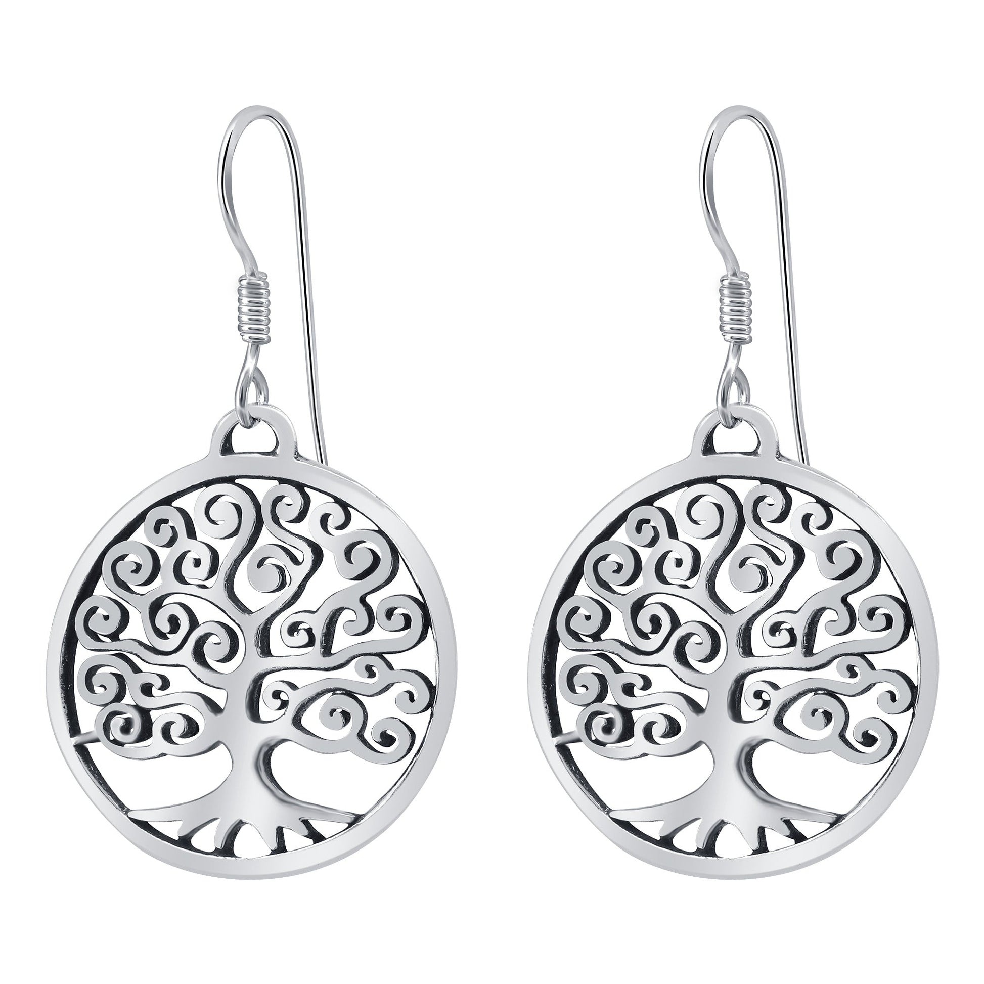 Swirl Circle Tree Of Life Sterling Silver Hook Drop Dangle Earrings - Gem Avenue