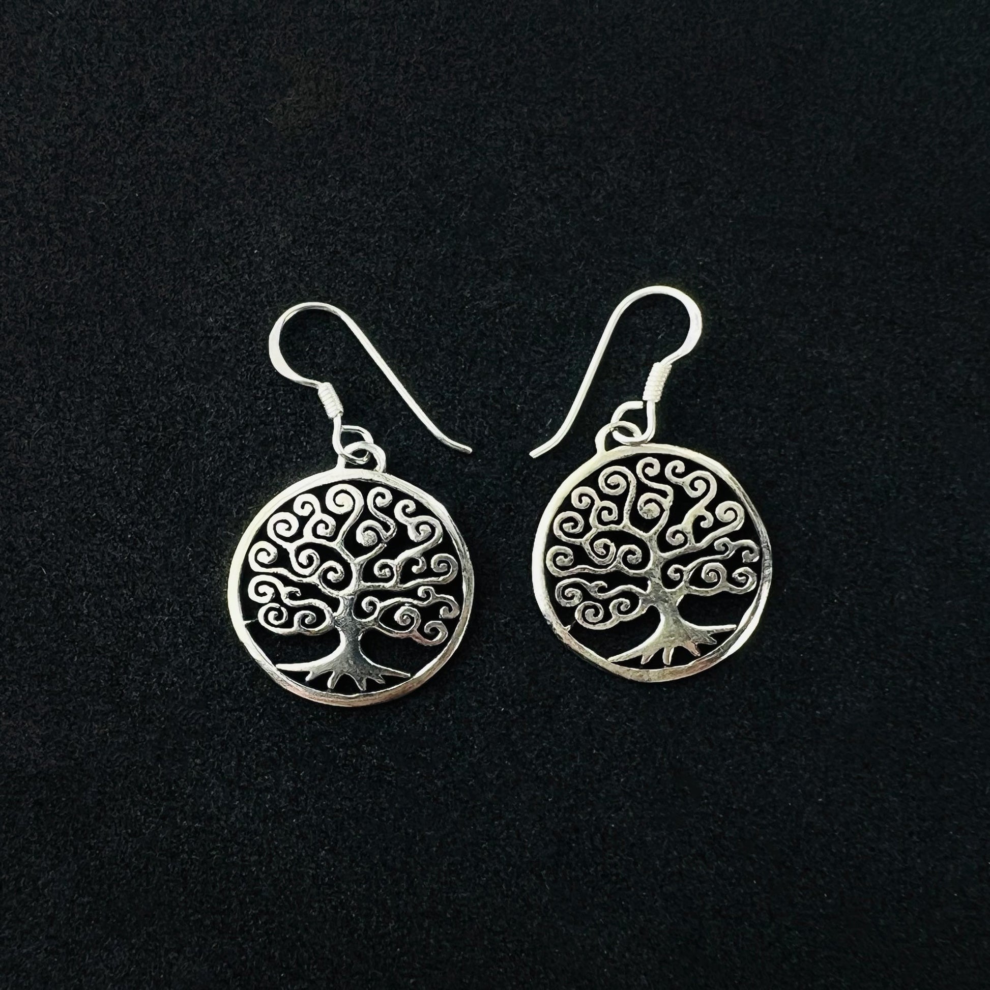 Swirl Circle Tree Of Life Sterling Silver Hook Drop Dangle Earrings - Gem Avenue