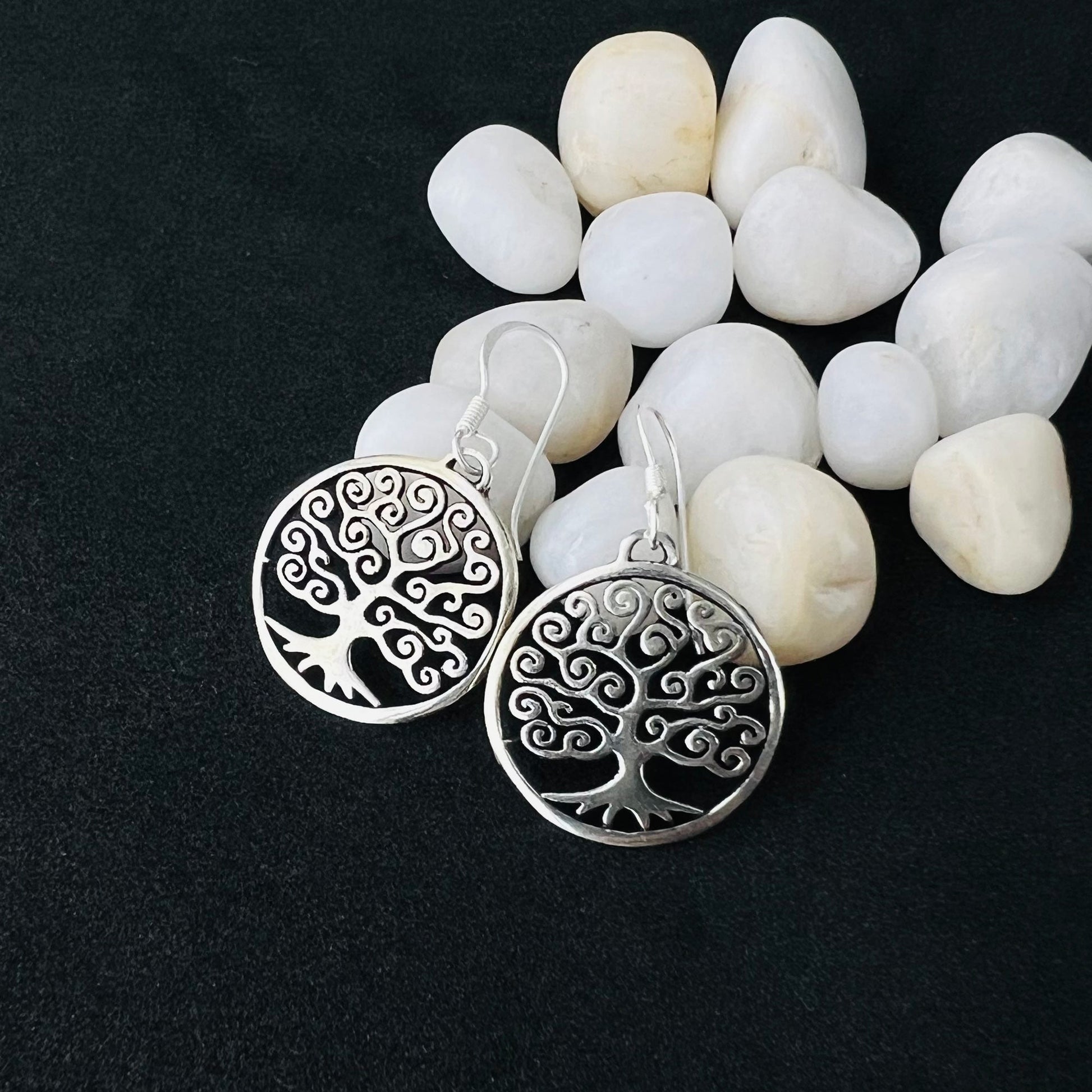 Swirl Circle Tree Of Life Sterling Silver Hook Drop Dangle Earrings - Gem Avenue