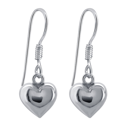 Love Puff Heart 925 Sterling Silver Hook Dangle Earrings for Women - Gem Avenue