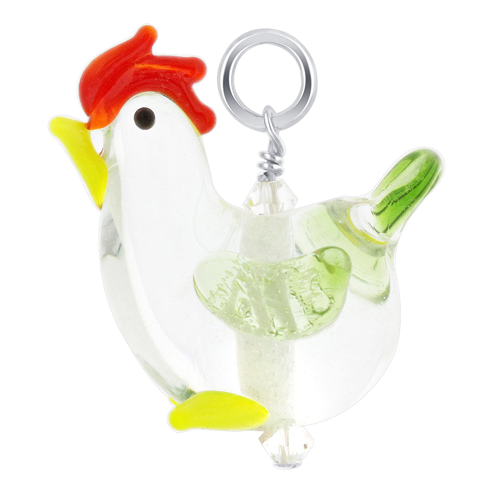 Lampwork Glass Rooster 925 Sterling Silver Pendant - Gem Avenue