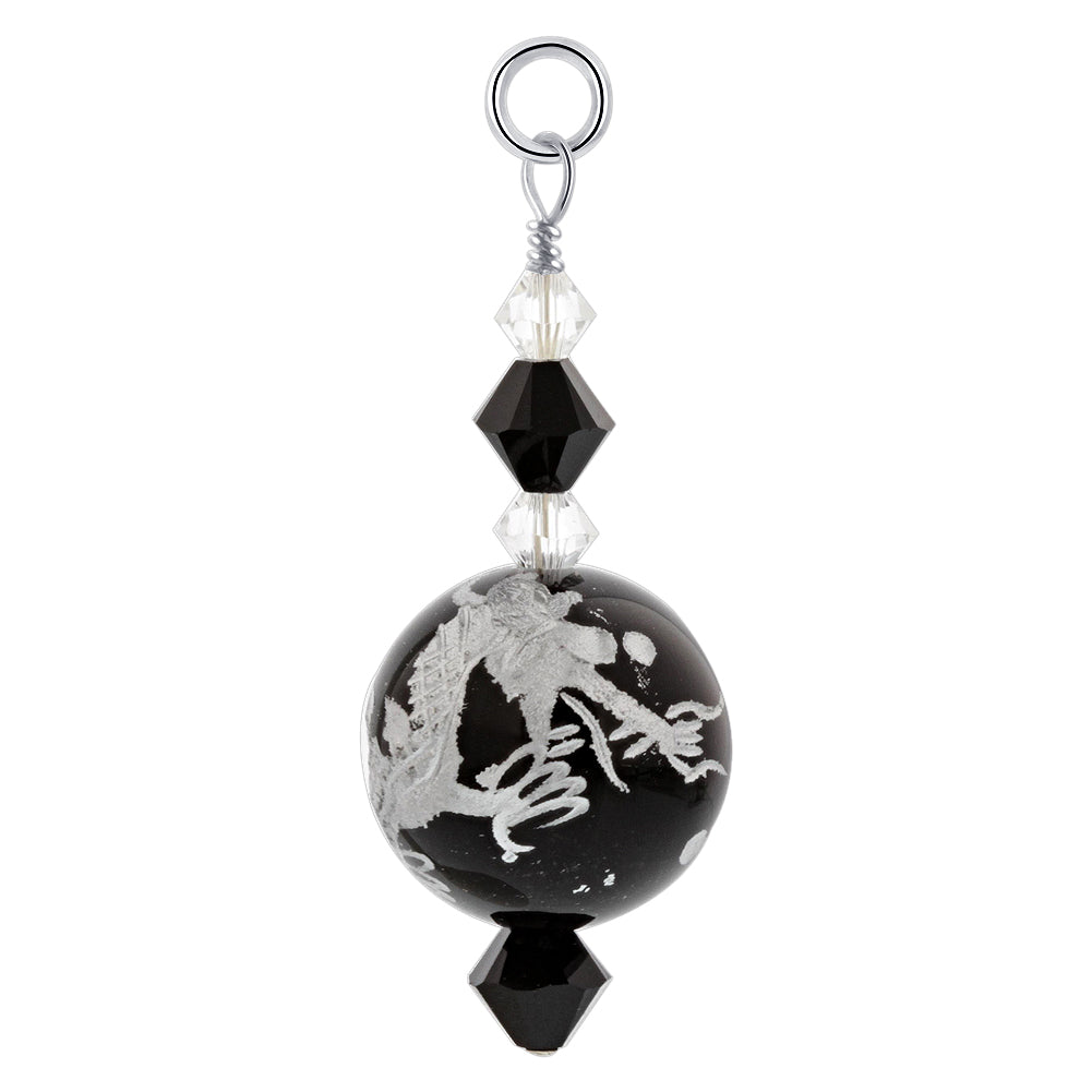 Black Lampwork Glass Austrian Crystals 925 Sterling Silver Pendant - Gem Avenue