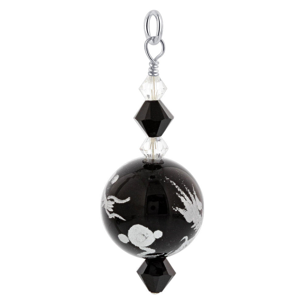 Black Lampwork Glass Austrian Crystals 925 Sterling Silver Pendant - Gem Avenue