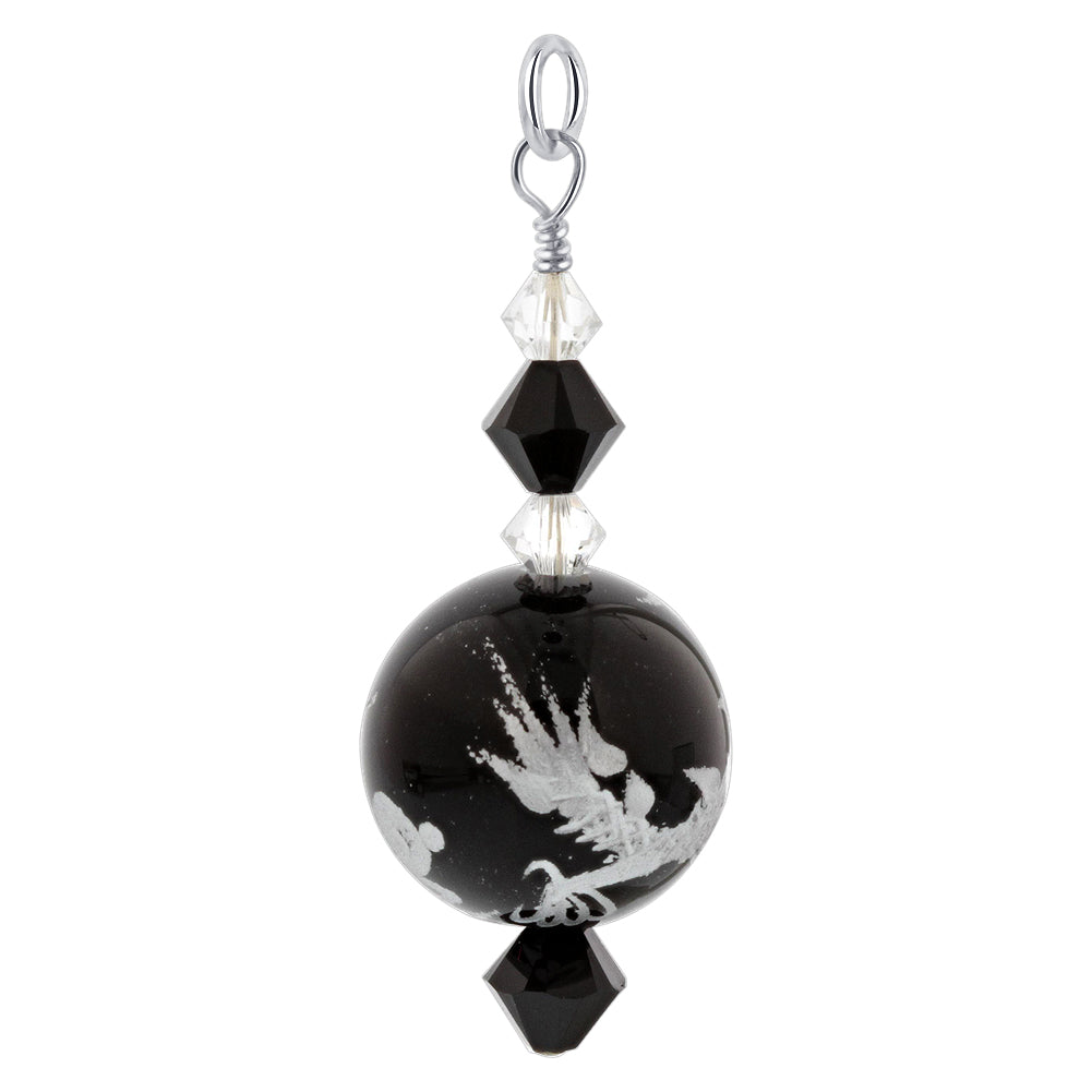 Black Lampwork Glass Austrian Crystals 925 Sterling Silver Pendant - Gem Avenue