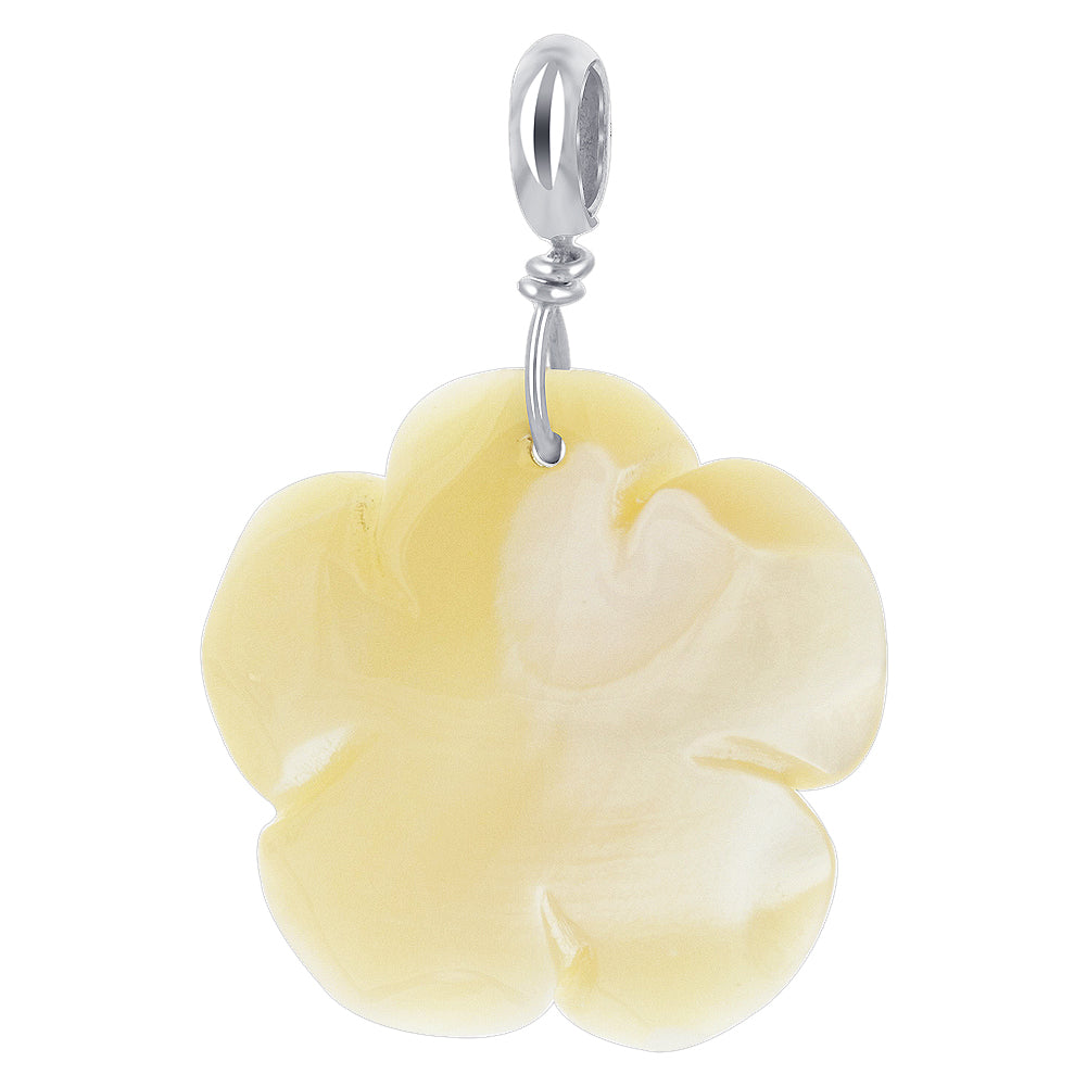 Mother of Pearl Flower Design 925 Sterling Silver Charm Pendant - Gem Avenue