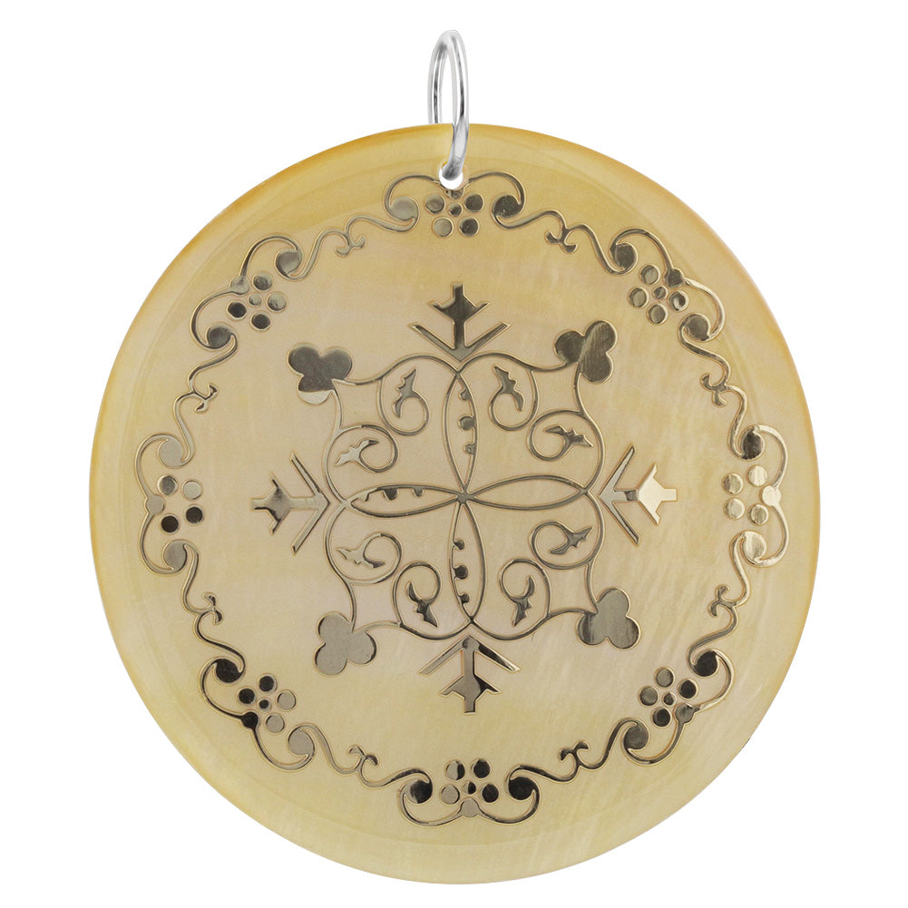 Mother of Pearl with Engraved on Gold Tone Sterling Silver Pendant - Gem Avenue