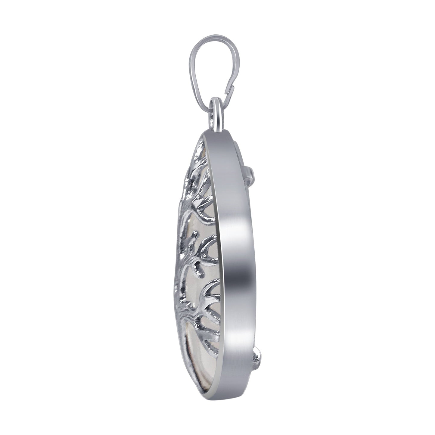Silver Plated Tree of Life Teardrop Clear Quartz Gemstone Pendant - Gem Avenue