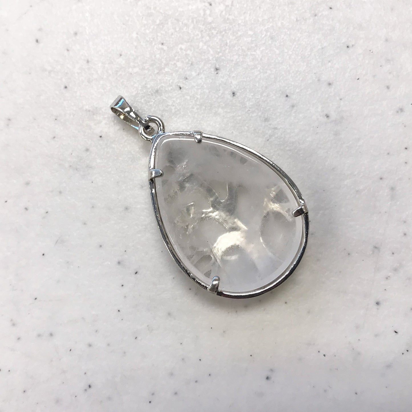 Silver Plated Tree of Life Teardrop Clear Quartz Gemstone Pendant - Gem Avenue