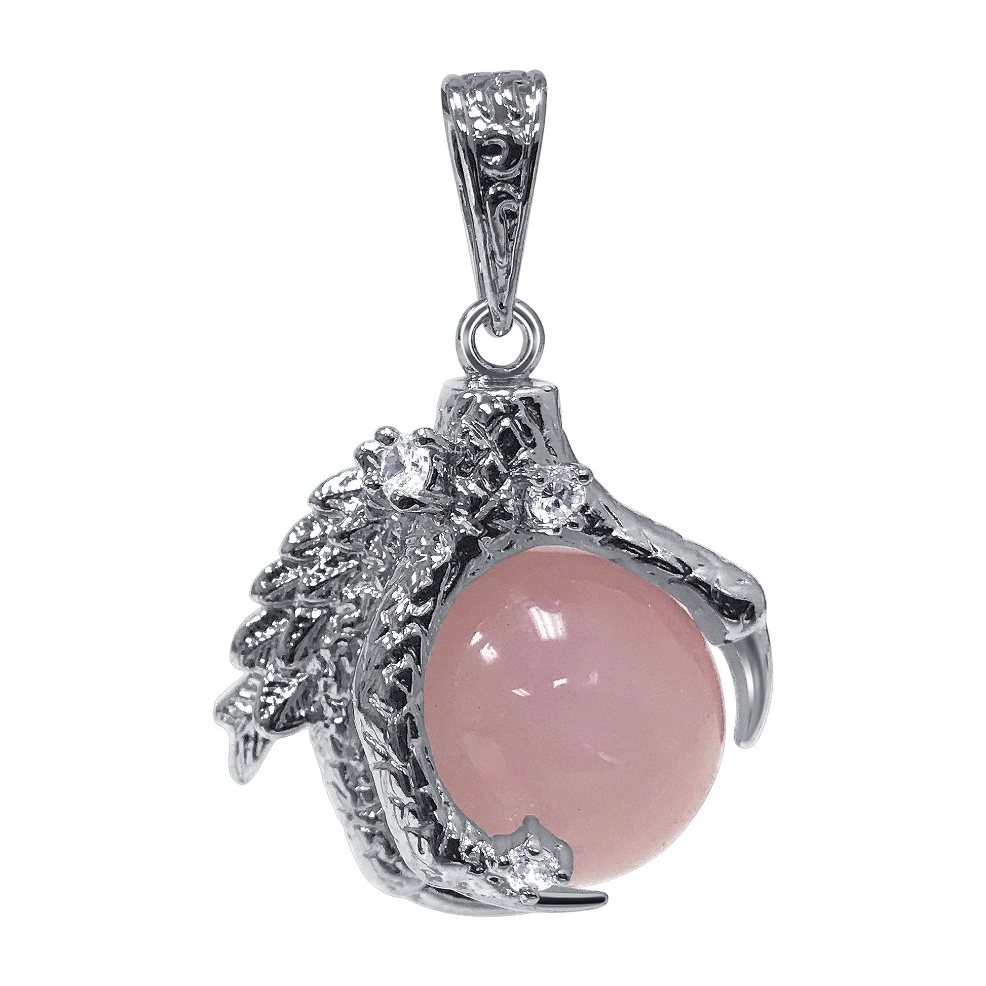 Silver Plated Rose Quartz Gemstone Spooky Claw Pendant - Gem Avenue