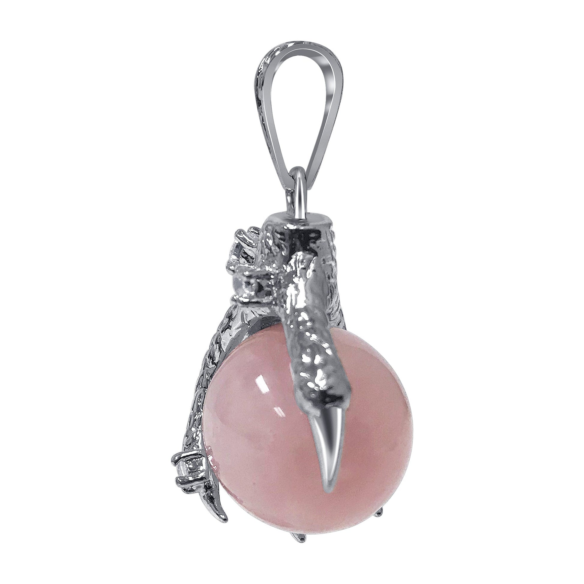 Silver Plated Rose Quartz Gemstone Spooky Claw Pendant - Gem Avenue