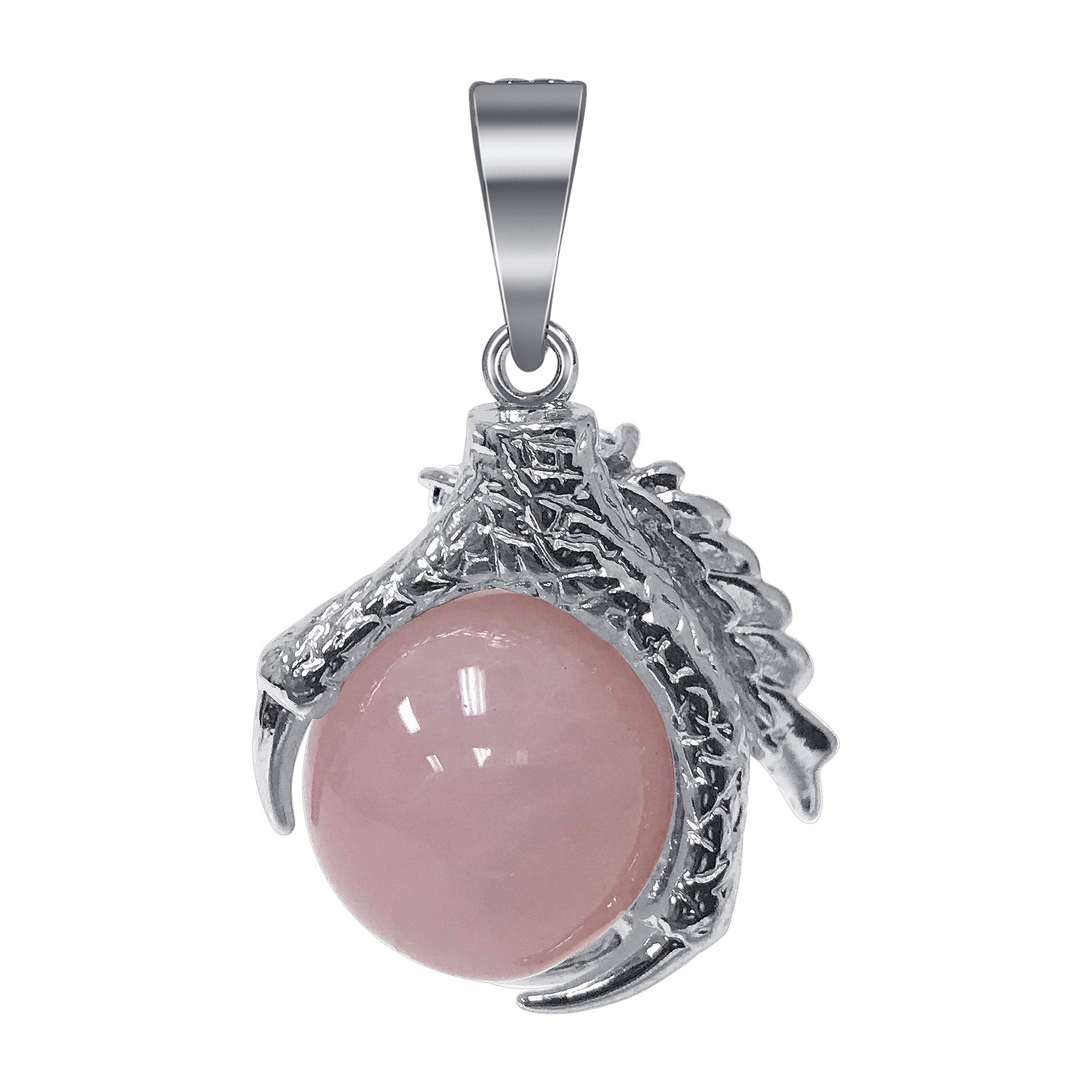 Silver Plated Rose Quartz Gemstone Spooky Claw Pendant - Gem Avenue