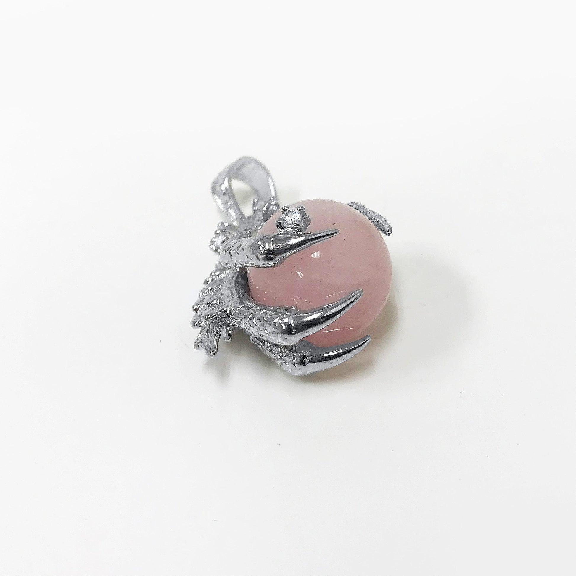 Silver Plated Rose Quartz Gemstone Spooky Claw Pendant - Gem Avenue