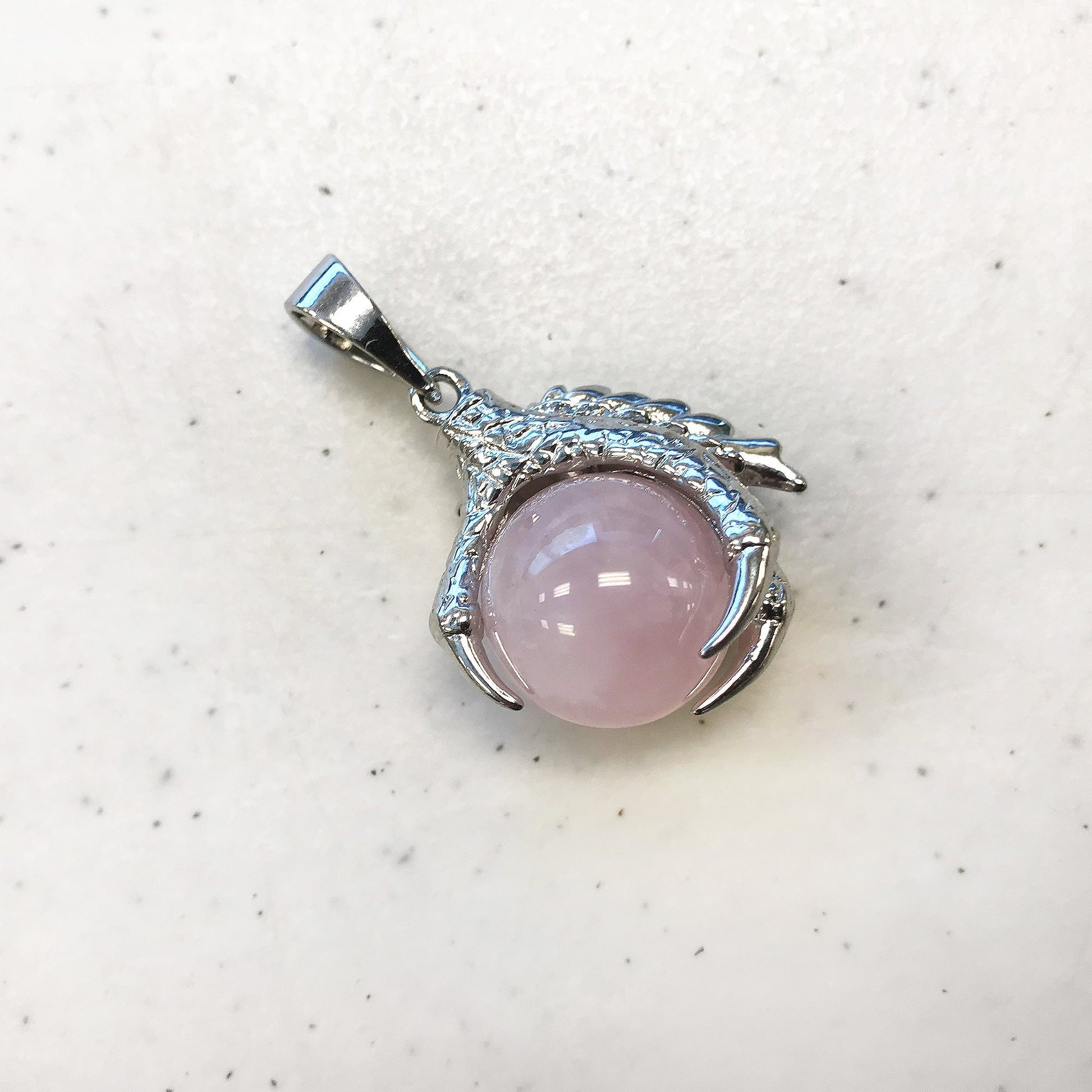 Silver Plated Rose Quartz Gemstone Spooky Claw Pendant - Gem Avenue