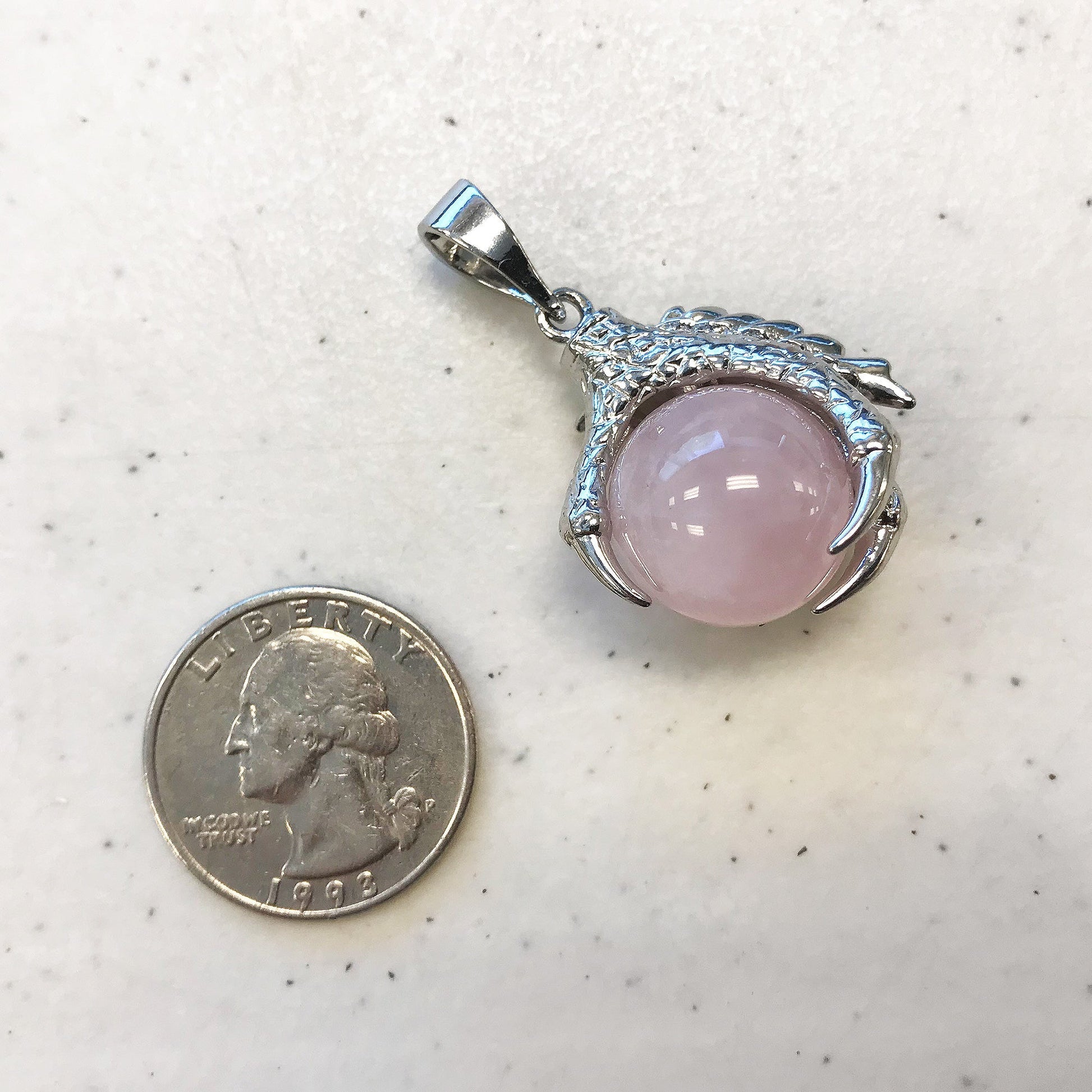 Silver Plated Rose Quartz Gemstone Spooky Claw Pendant - Gem Avenue