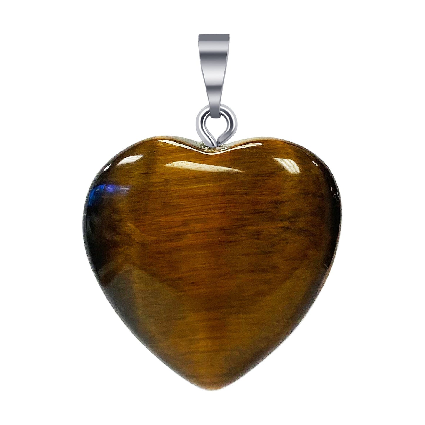 Natural Tiger Eye Crystal Love Heart Pendant with Stainless Steel Bail - Gem Avenue