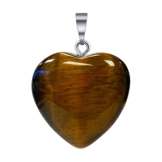 Natural Tiger Eye Crystal Love Heart Pendant with Stainless Steel Bail - Gem Avenue