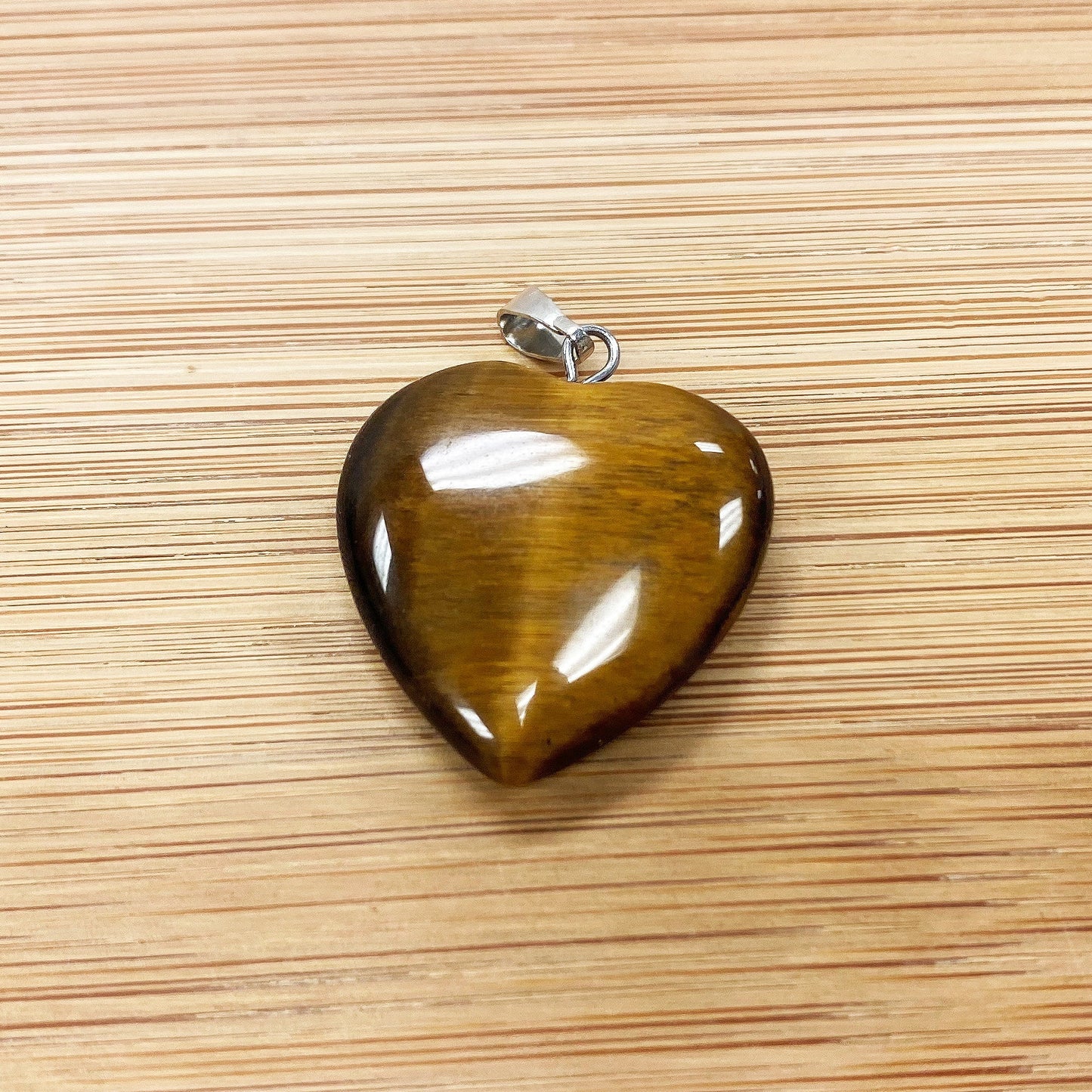Natural Tiger Eye Crystal Love Heart Pendant with Stainless Steel Bail - Gem Avenue