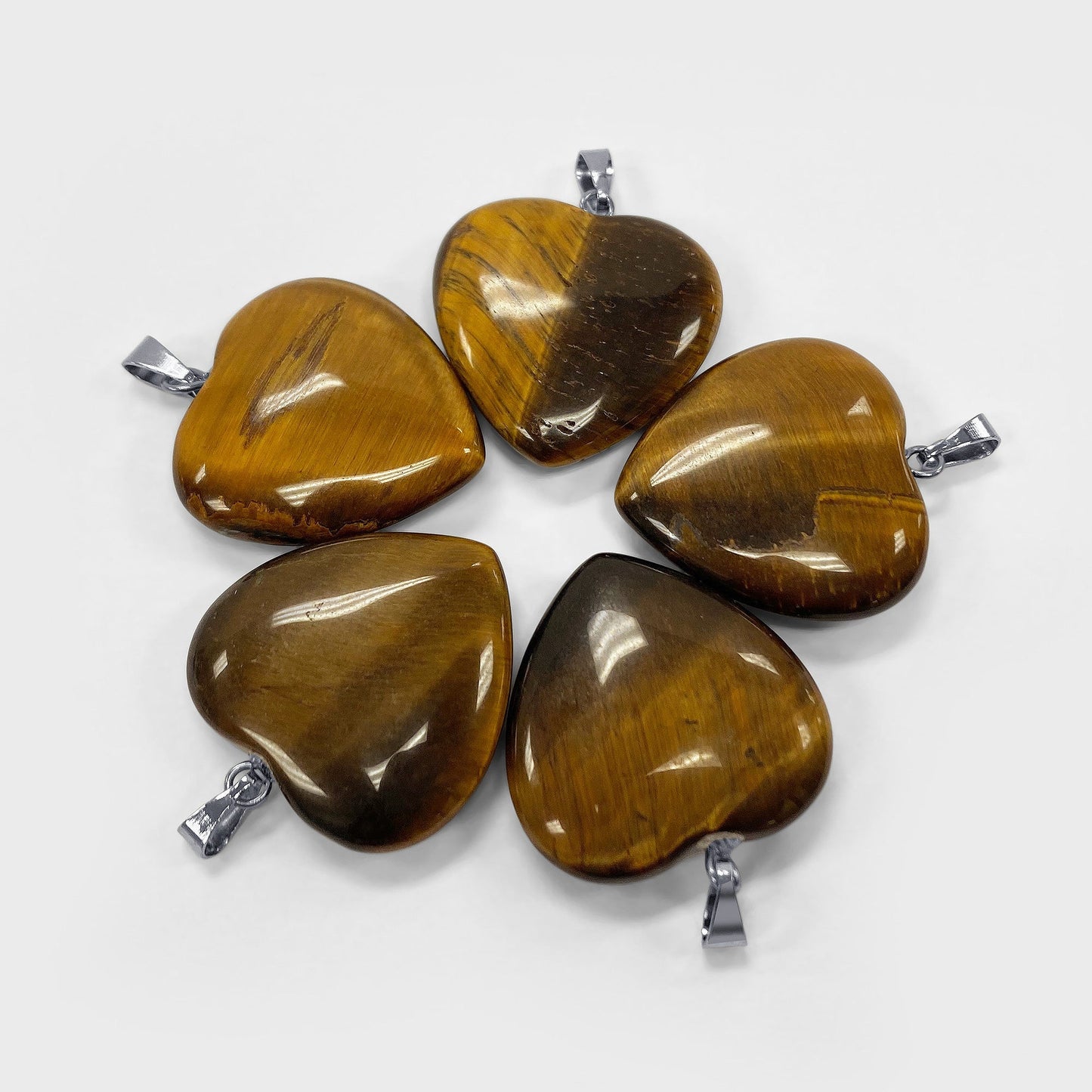 Natural Tiger Eye Crystal Love Heart Pendant with Stainless Steel Bail - Gem Avenue