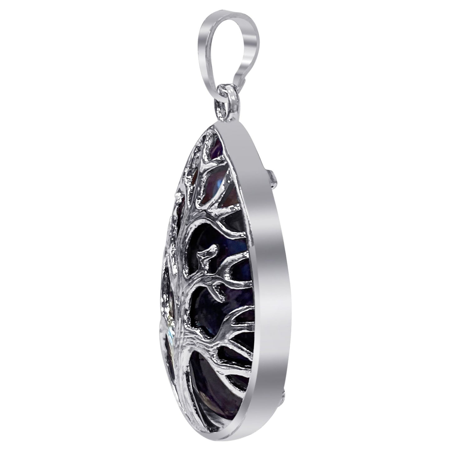 Silver Plated Tree of Life Purple Amethyst Gemstone Teardrop Pendant - Gem Avenue
