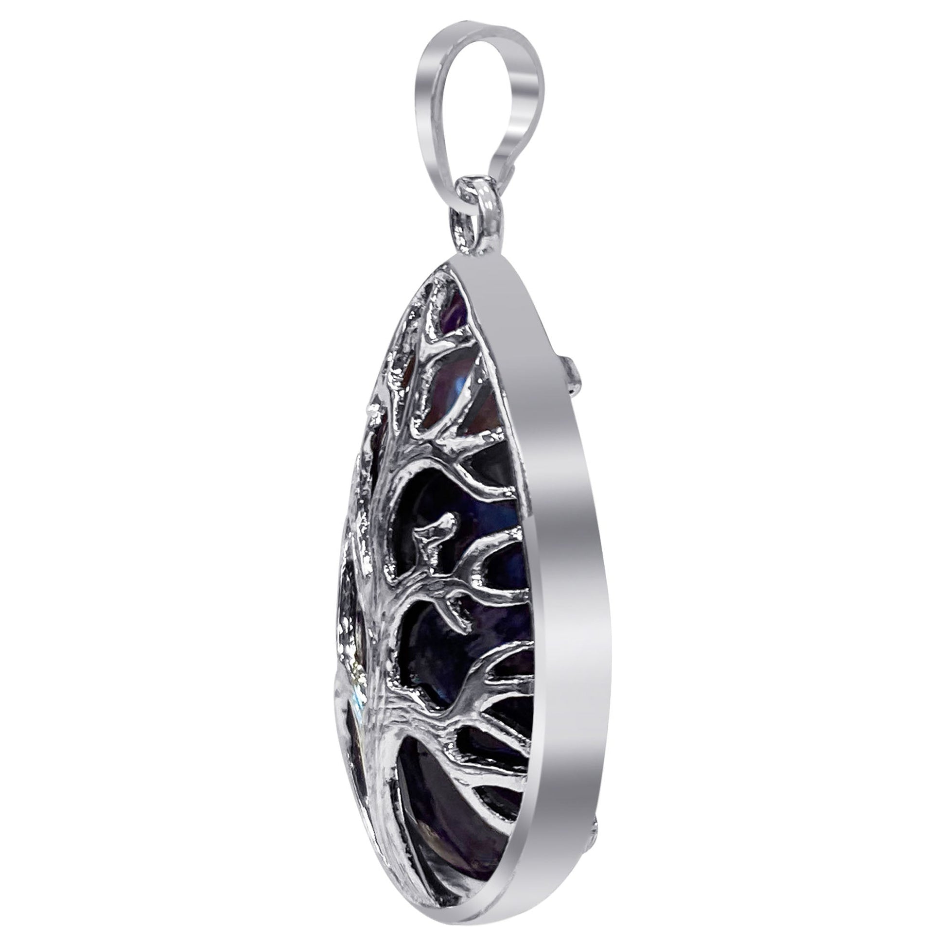 Silver Plated Tree of Life Purple Amethyst Gemstone Teardrop Pendant - Gem Avenue