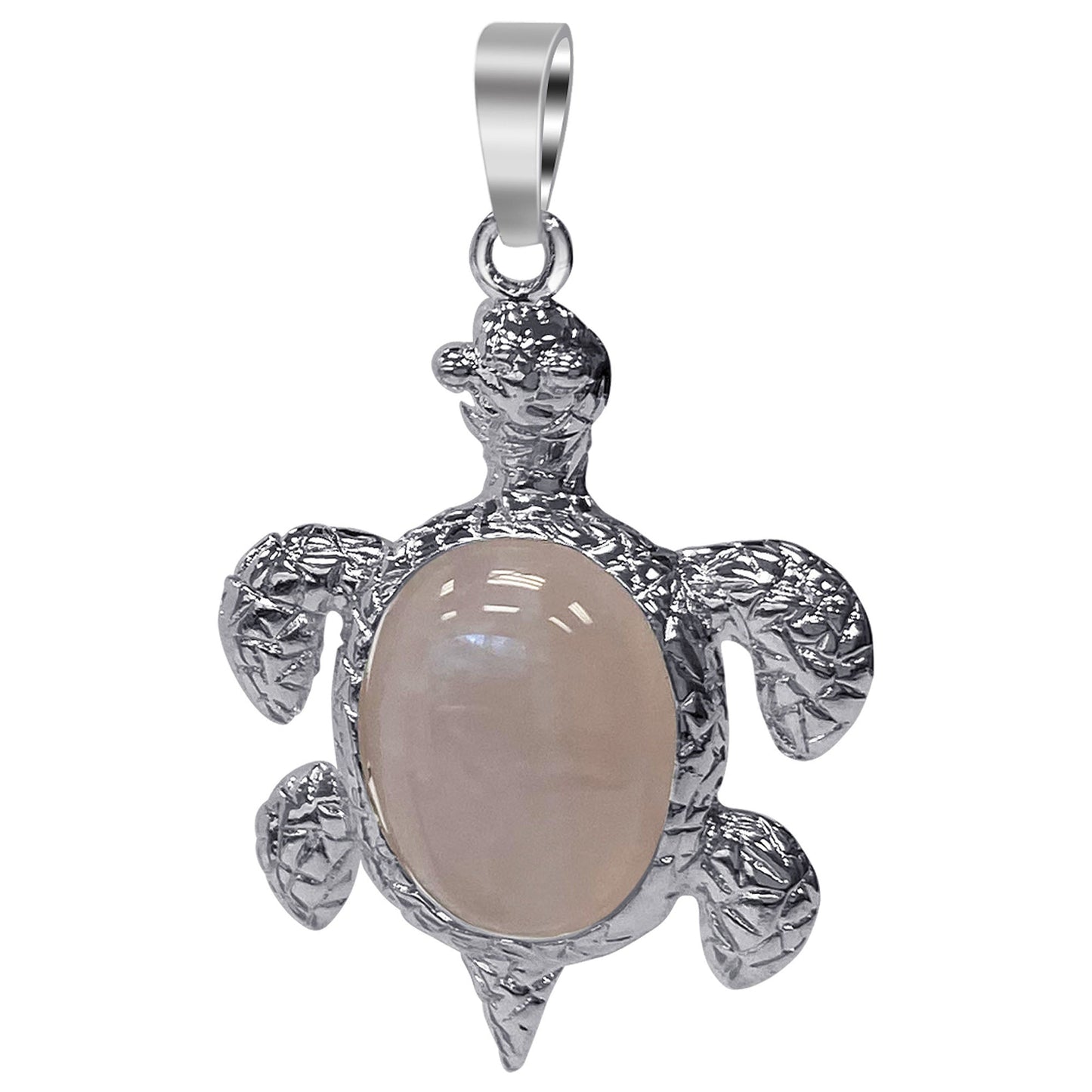 Silver Plated Rose Quartz Gemstone Turtle Fashion Pendant - Gem Avenue