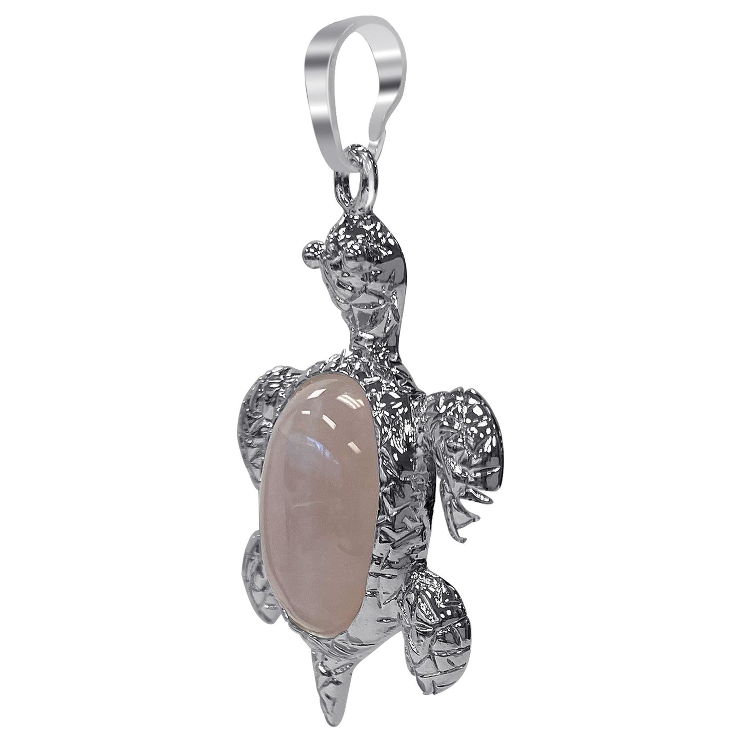 Silver Plated Rose Quartz Gemstone Turtle Fashion Pendant - Gem Avenue