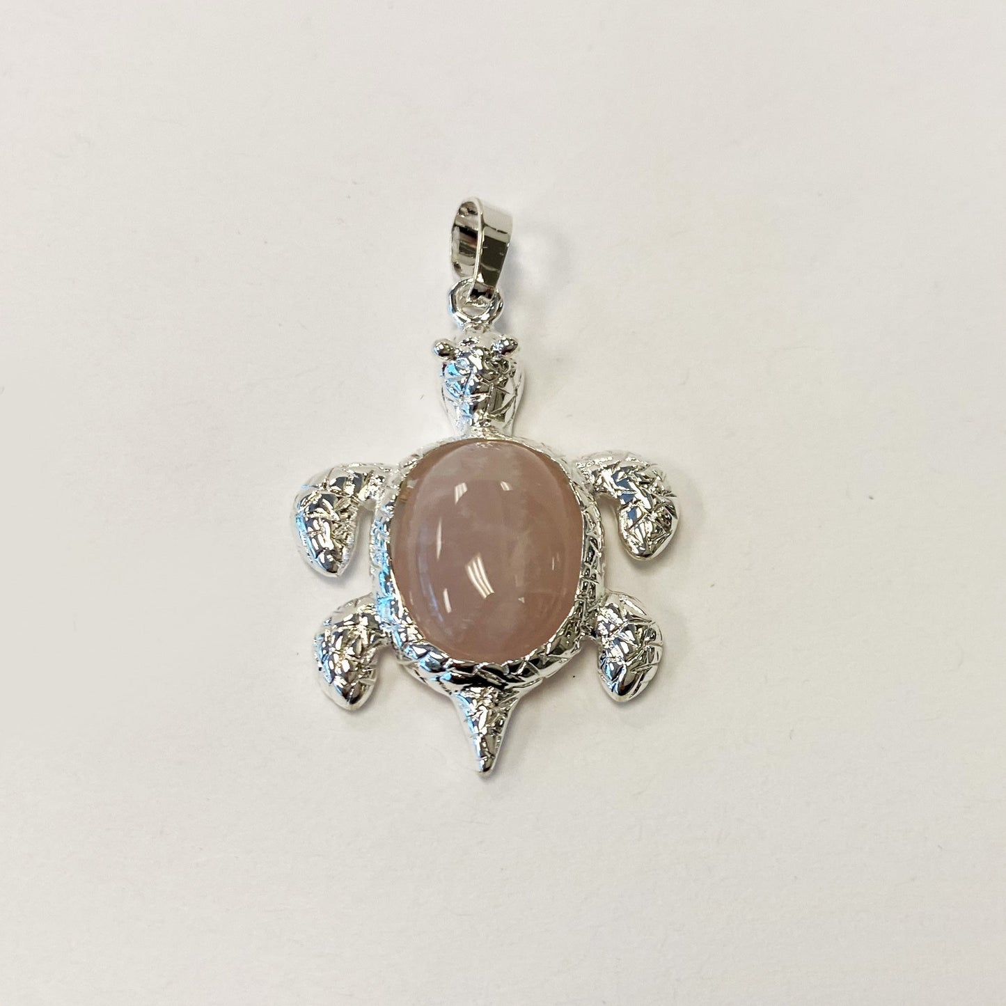 Silver Plated Rose Quartz Gemstone Turtle Fashion Pendant - Gem Avenue