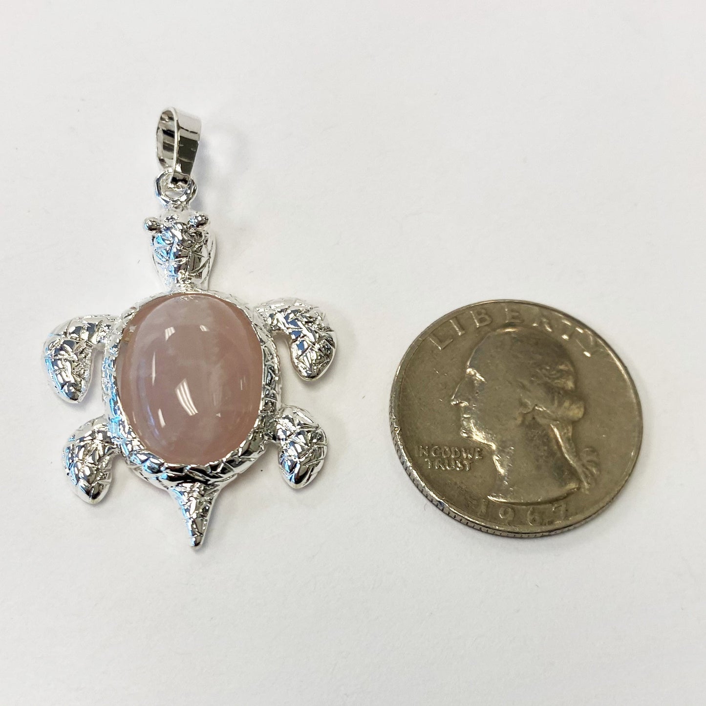 Silver Plated Rose Quartz Gemstone Turtle Fashion Pendant - Gem Avenue