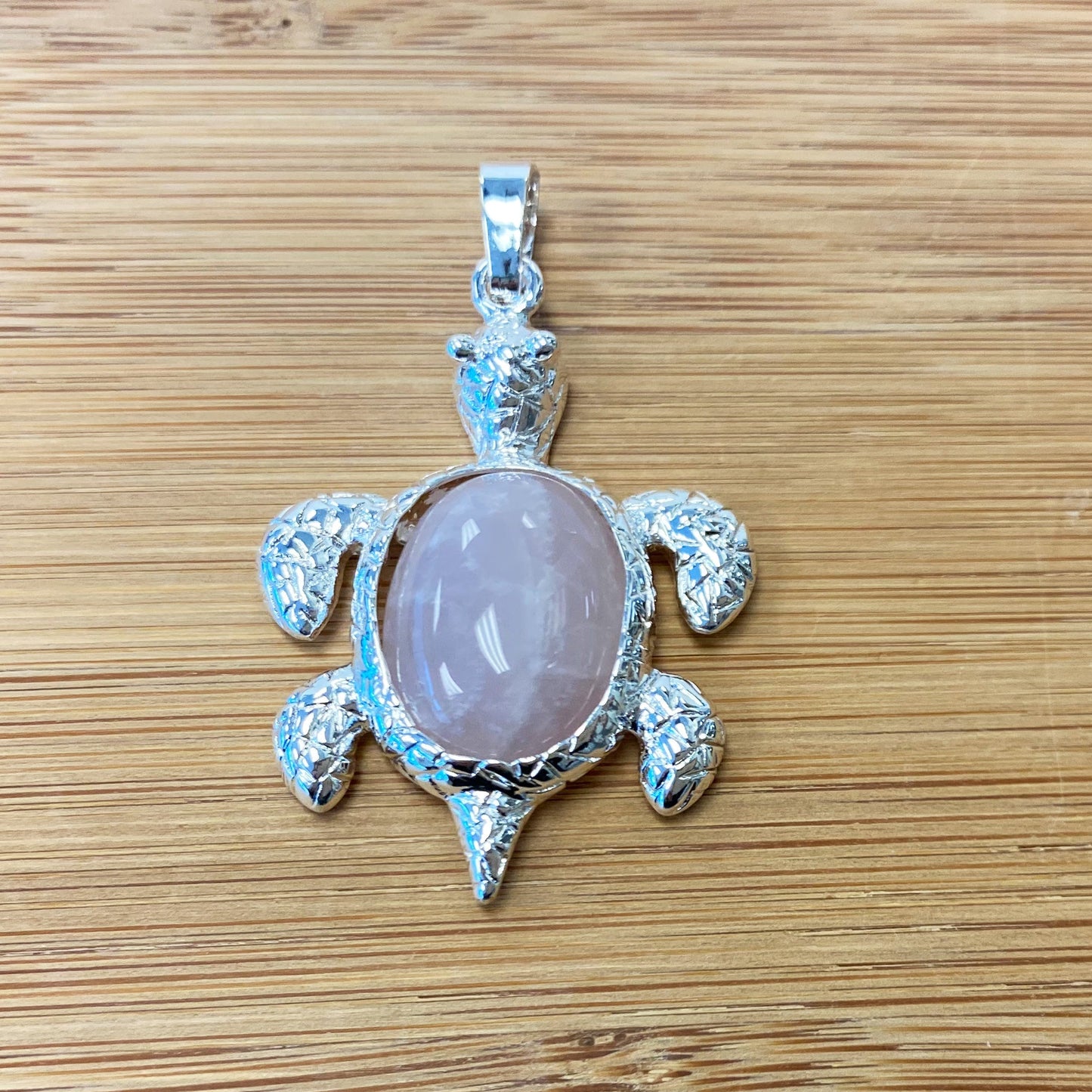Silver Plated Rose Quartz Gemstone Turtle Fashion Pendant - Gem Avenue