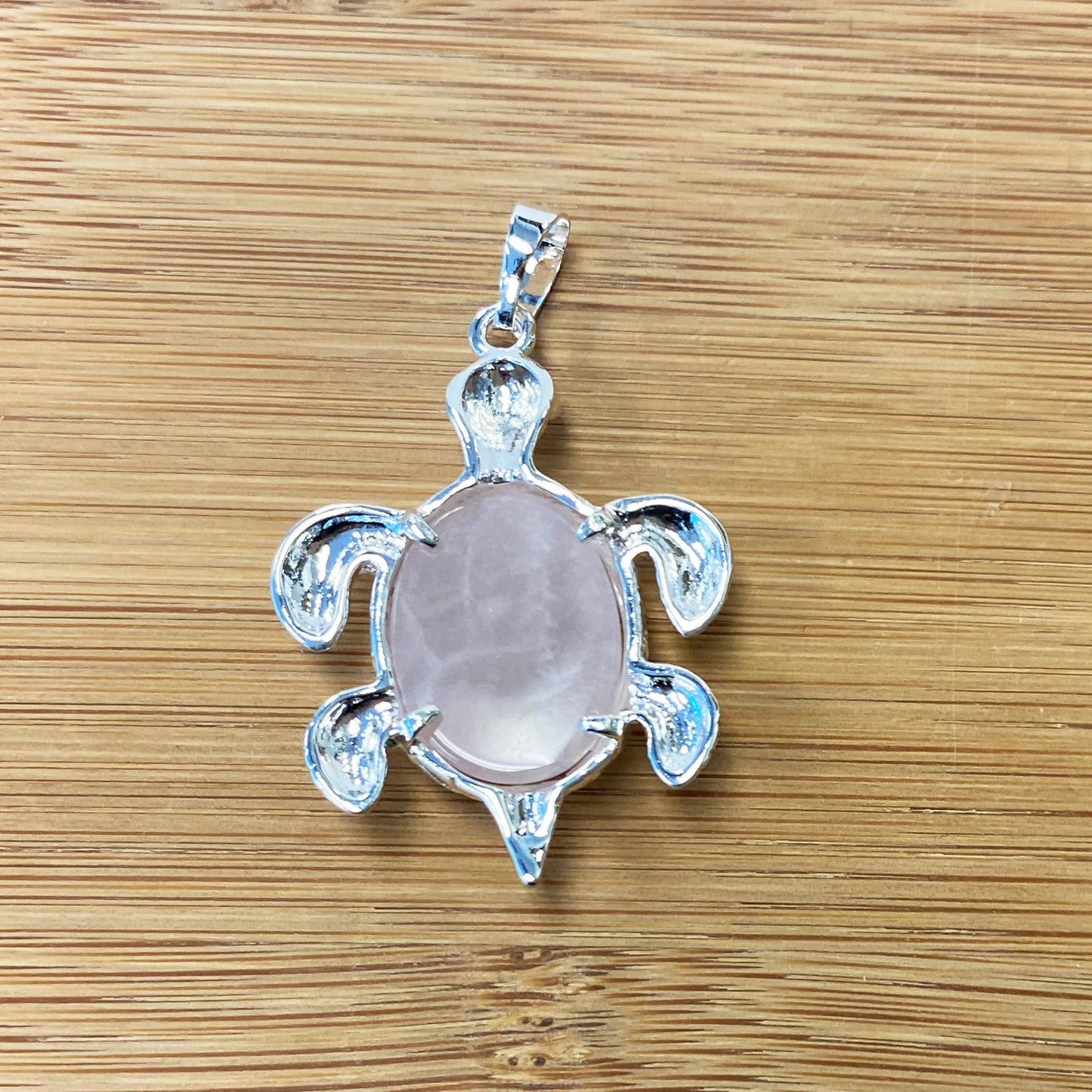 Silver Plated Rose Quartz Gemstone Turtle Fashion Pendant - Gem Avenue